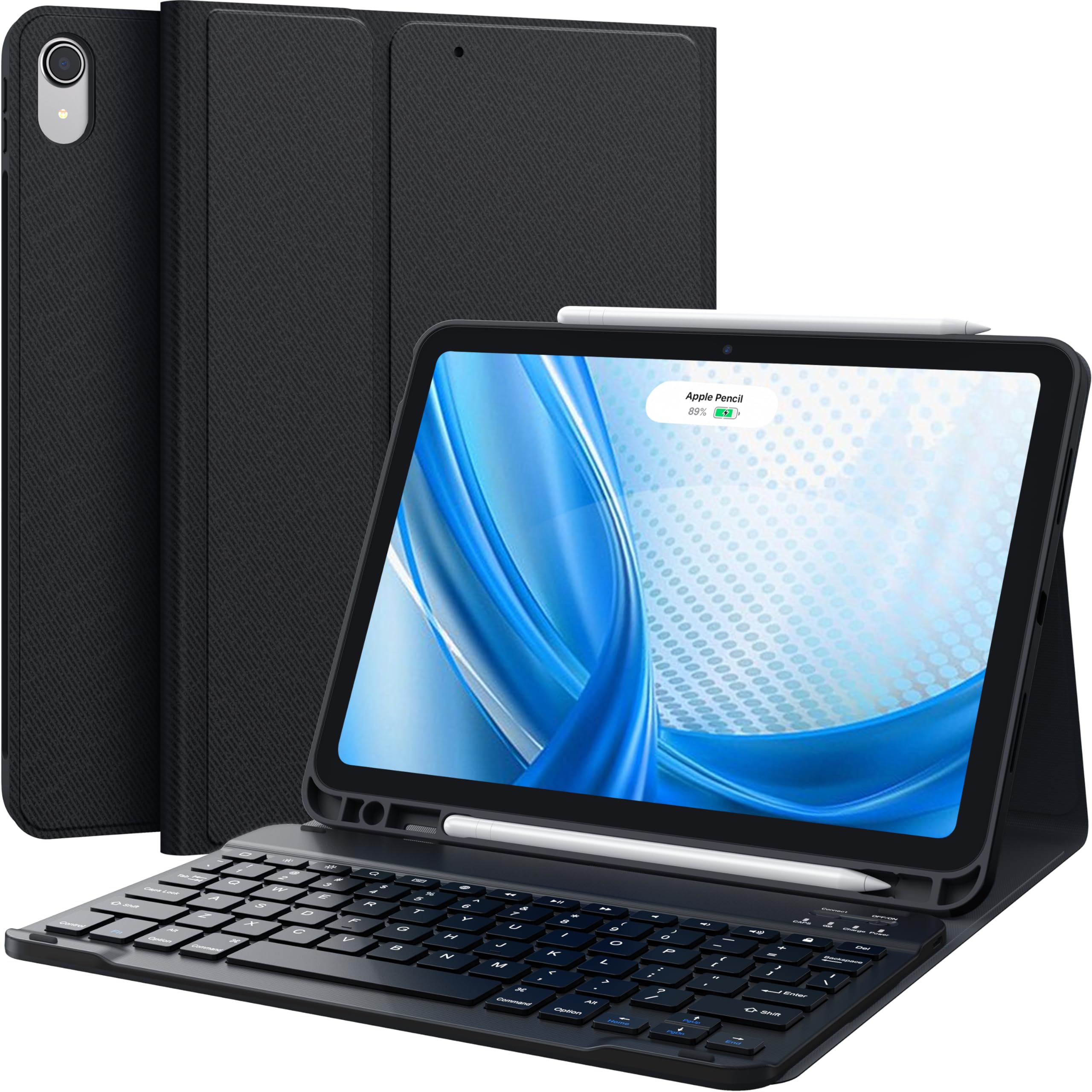 CHESONA Wireless Keyboard Case for iPad Air 11-inch (M3/M2 2025/2024, 6th Gen 2024, 5th Gen 2022, 4th Gen 2020) - Rechargeable Backlit Keyboard with Apple Pencil Holder | Perfect for Work, Study & Travel (Black)