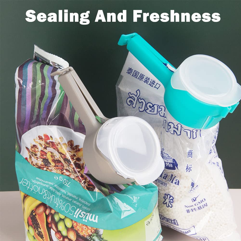 4Pcs Reusable Plastic Bag Clips with Pour Spout - Food Storage Sealing Clips for Snacks, Cereal, Chips & Liquids - Perfect for Kitchen Pantry Organization & Easy Pouring