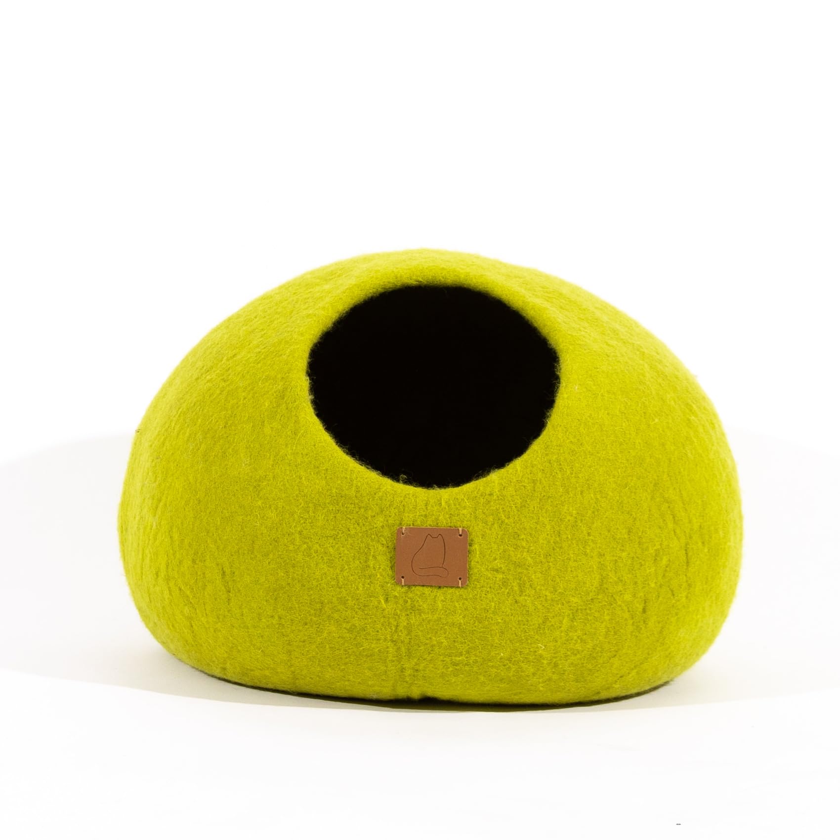Premium Felted Wool Cat Cave Bed - Best Aesthetic & Cozy Peekaboo Round Cat Bed for Large & Small Cats (Small, Citrus Green) - Perfect for Indoor Napping, Playtime & Pet Photography