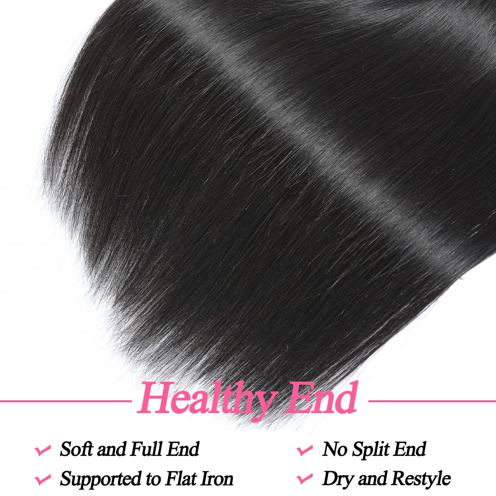 10A Grade 24/26/28 Inch Brazilian Straight Human Hair Bundles - 100% Unprocessed Virgin Remy Hair Weave 3 Bundles Deal (1B Natural Black) for Sew-in, Clip-in Extensions & Everyday Styling
