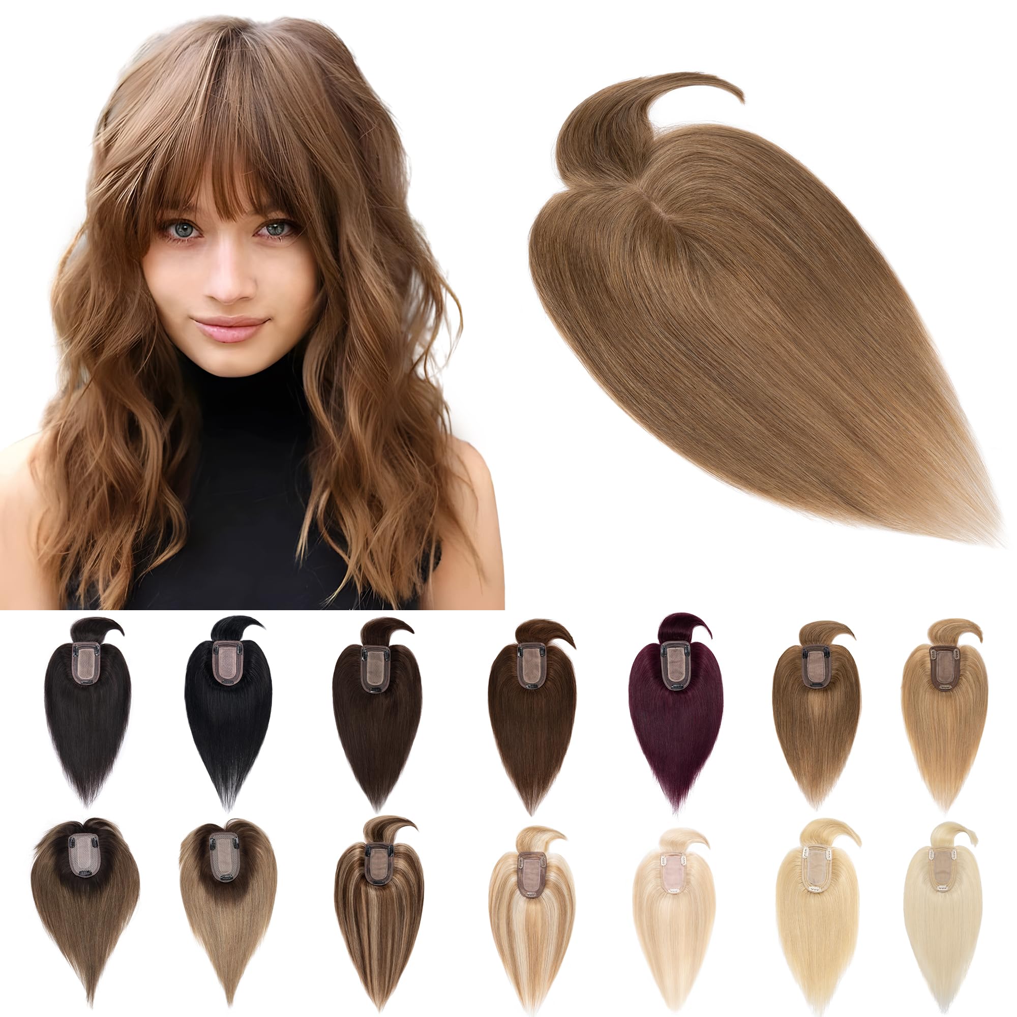 SEGO 150% Density Human Hair Toppers for Women with Bangs - 18