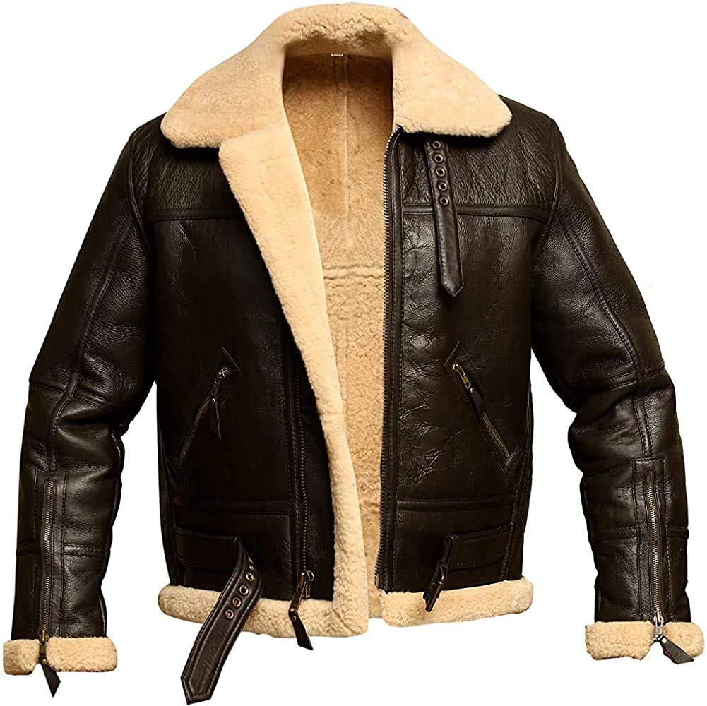 Men's RAF Aviator Bomber Jacket - Genuine Shearling Sheepskin Leather Coat for Winter | Vintage Pilot Style Outerwear for Casual Wear & Motorcycle Riding