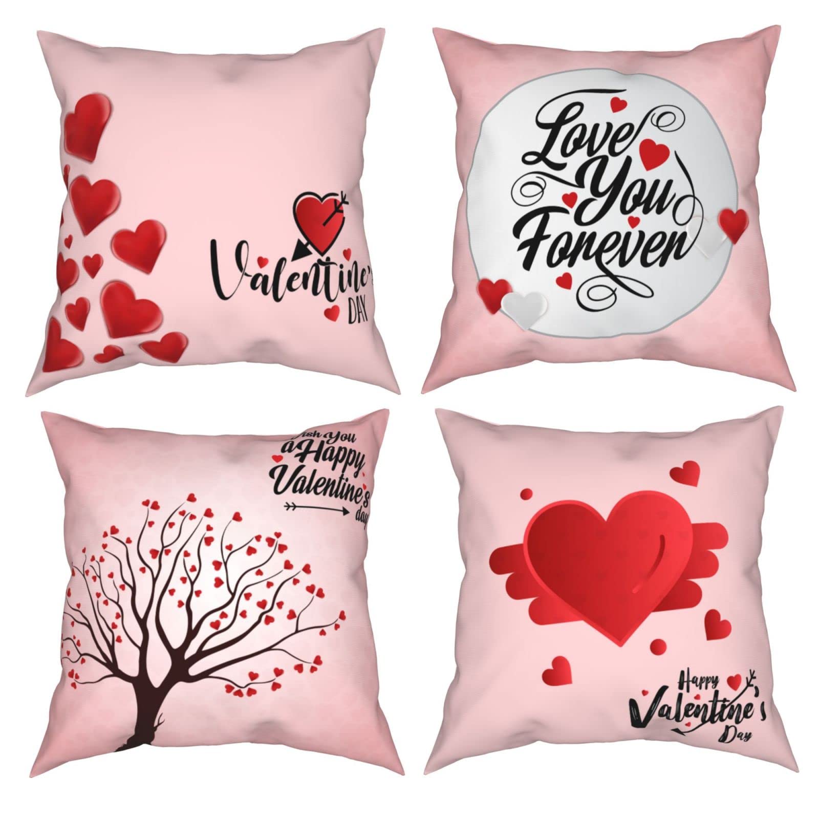 Valentine's Day Heart Print Pink Decorative Throw Pillow Covers - Soft Cushion Cases for Bedroom, Sofa, Chair & Car - Romantic Home Decor Gift for Couples