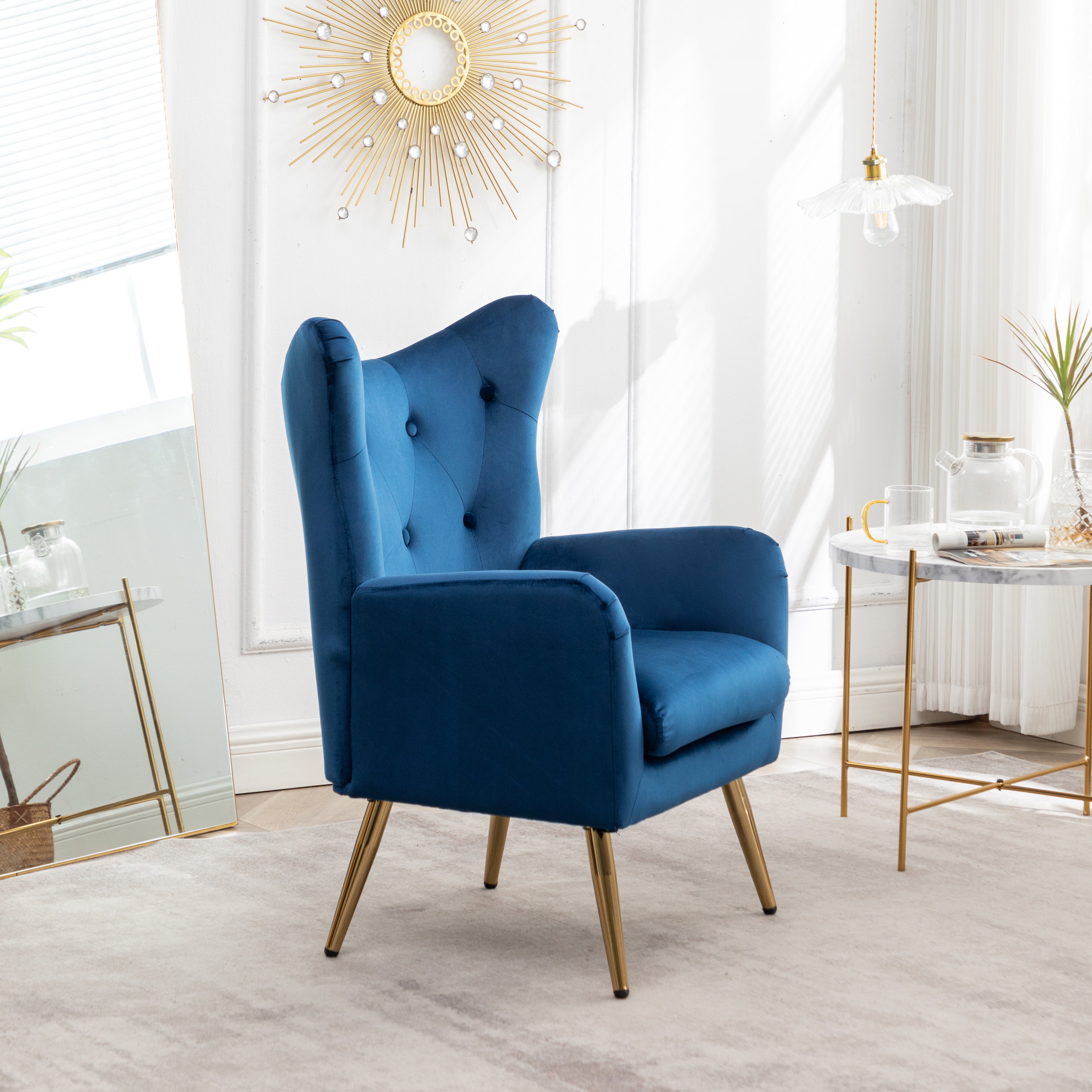 Roundhill Furniture Sovarol Velvet Button Tufted Wingback Accent Chair - Luxurious Living Room Seating for Home Office, Bedroom & Lounge Decor