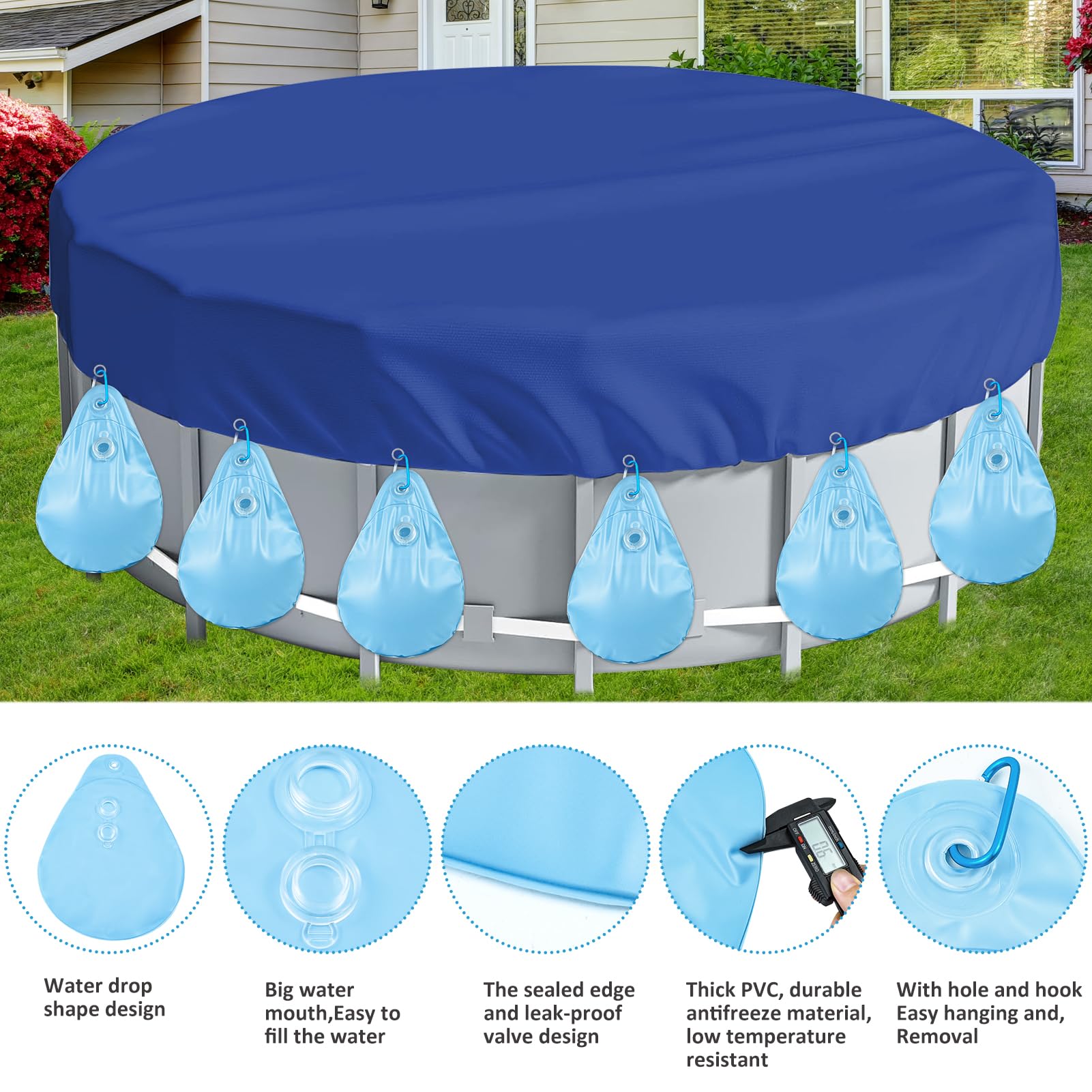 10 PCS Heavy Duty PVC Pool Cover Weights with Hooks - Winter Water Bags for Above Ground Swimming Pools | Durable Tarp Weights for Pool Cover Protection & Winter Closing Kit (Ideal for Securing Pool Covers During Cold Seasons)