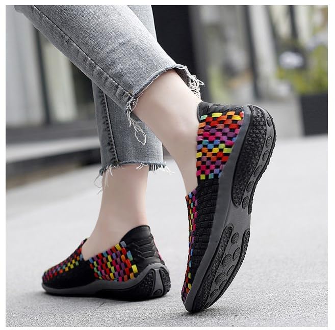 DESESE Women's Lightweight Slip-On Sneakers - Elastic Woven Walking Shoes with Non-Slip Sole, Breathable & Comfortable Casual Flats for Women | Perfect for Walking, Travel, Work & Everyday Wear