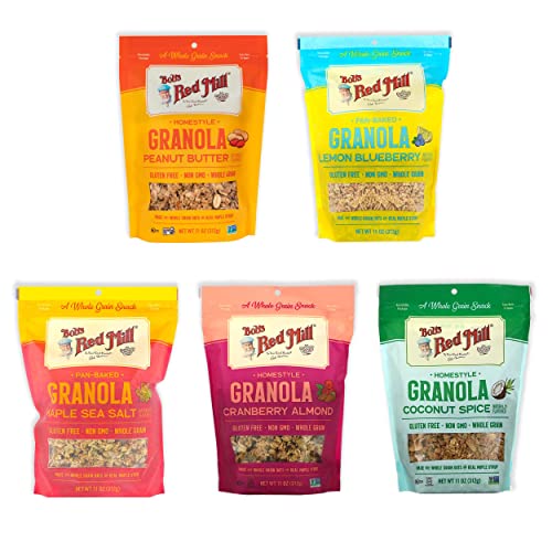 Bob's Red Mill Homestyle Granola Variety Pack - 5 Flavors (11 oz Each) | Whole Grain, Non-GMO, Gluten-Free Breakfast Cereal | Perfect for Healthy Snacking, Office Lunch & Camping Trips