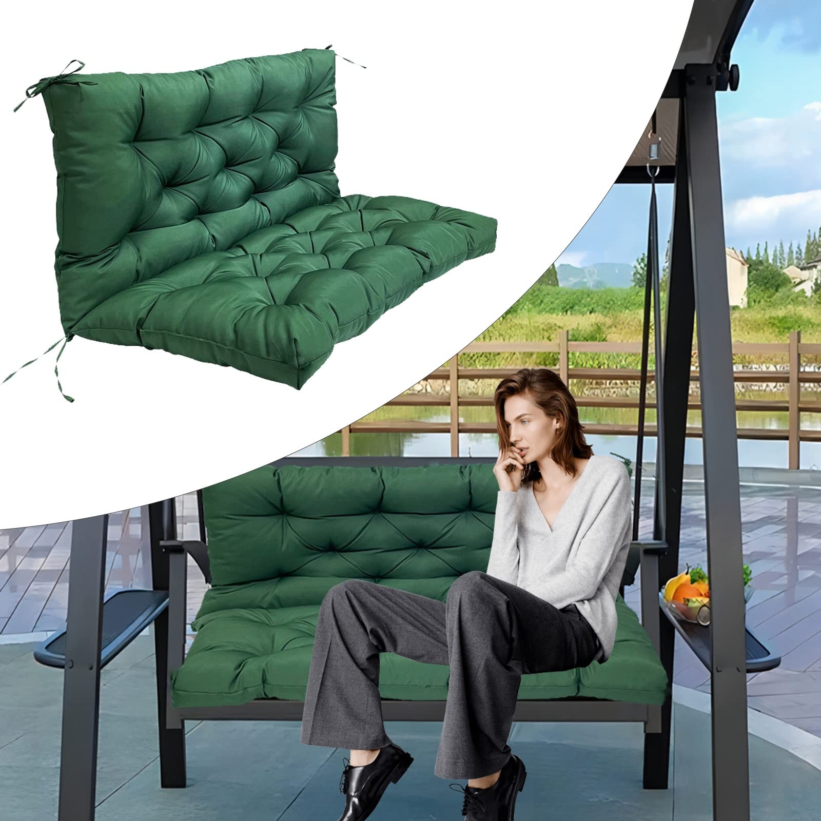 **Waterproof Garden Bench Cushion - 2/3 Seater Swing Chair Replacement Cushion with Backrest - Outdoor & Indoor Patio, Hammock, Recliner Seat Pad (Green) - Perfect for Relaxing in Gardens, Porches, and Decks**