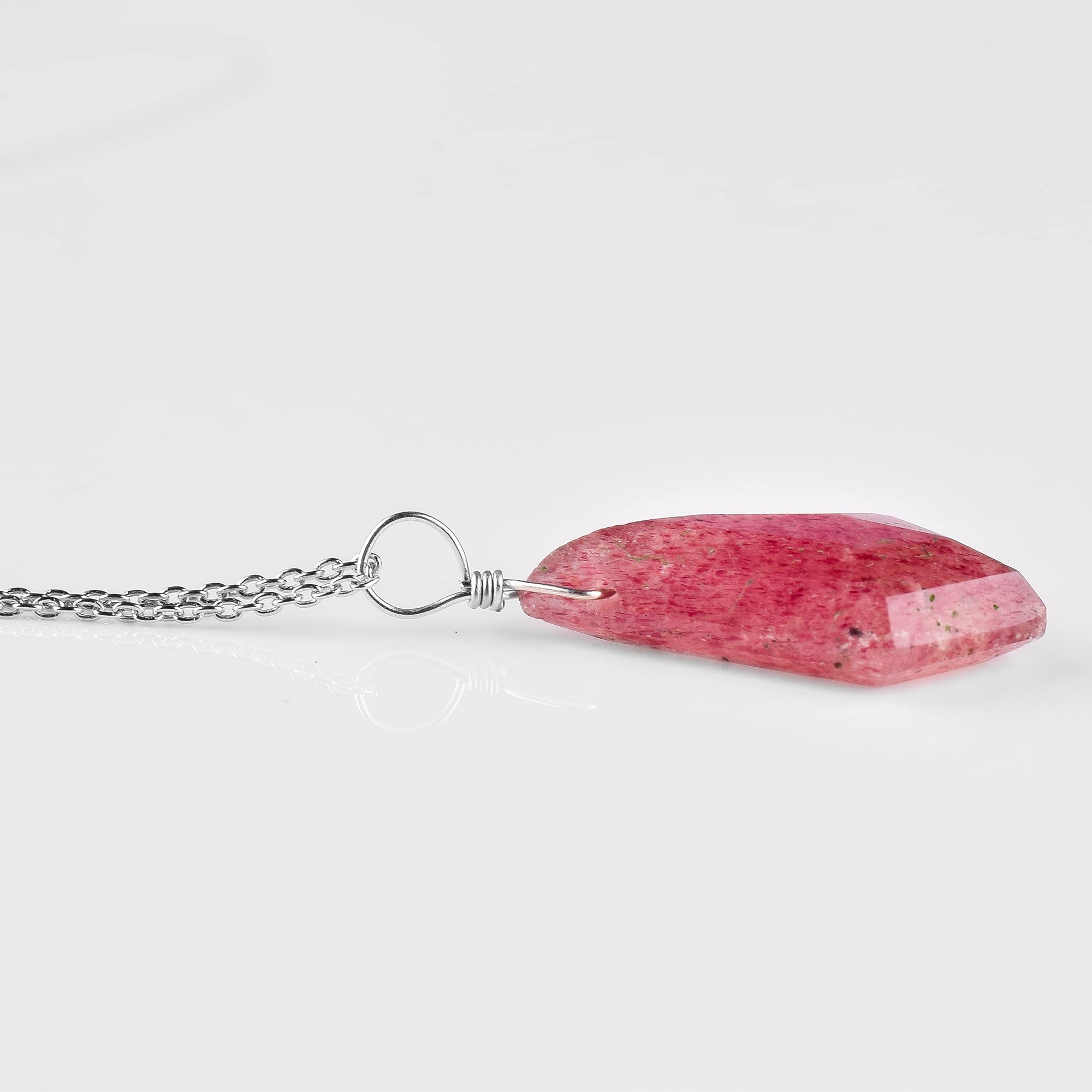 Natural Strawberry Quartz Pendant Necklace - Rhodium Plated 925 Sterling Silver Gemstone Jewelry | Handcrafted Dainty Wire Pendant for Women | Perfect Gift for Birthday, Anniversary & Everyday Elegance