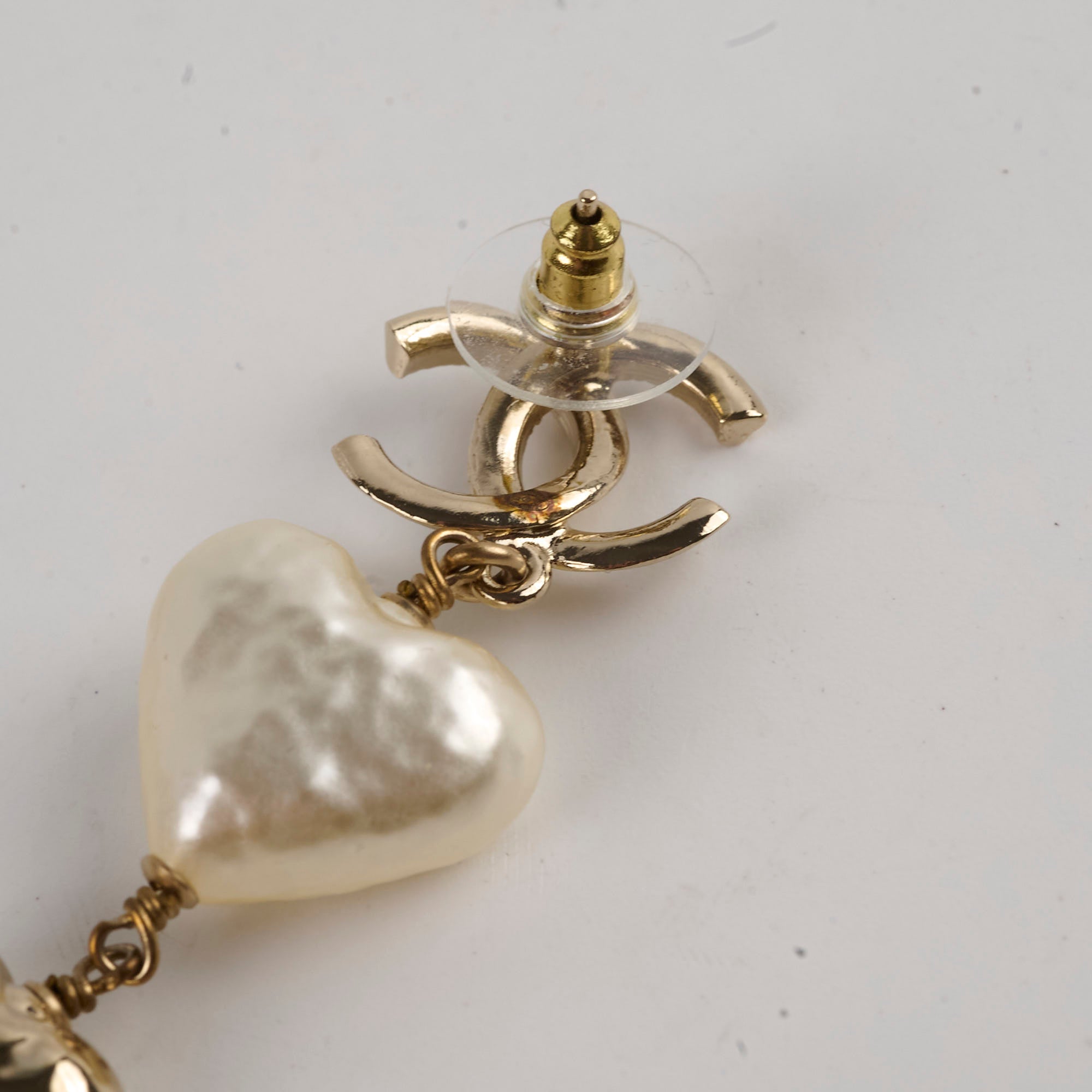 Chanel CC Logo Double Heart Earrings - 18K Light Gold Plated Fashion Jewelry for Women - Perfect for Date Night, Wedding & Special Occasions