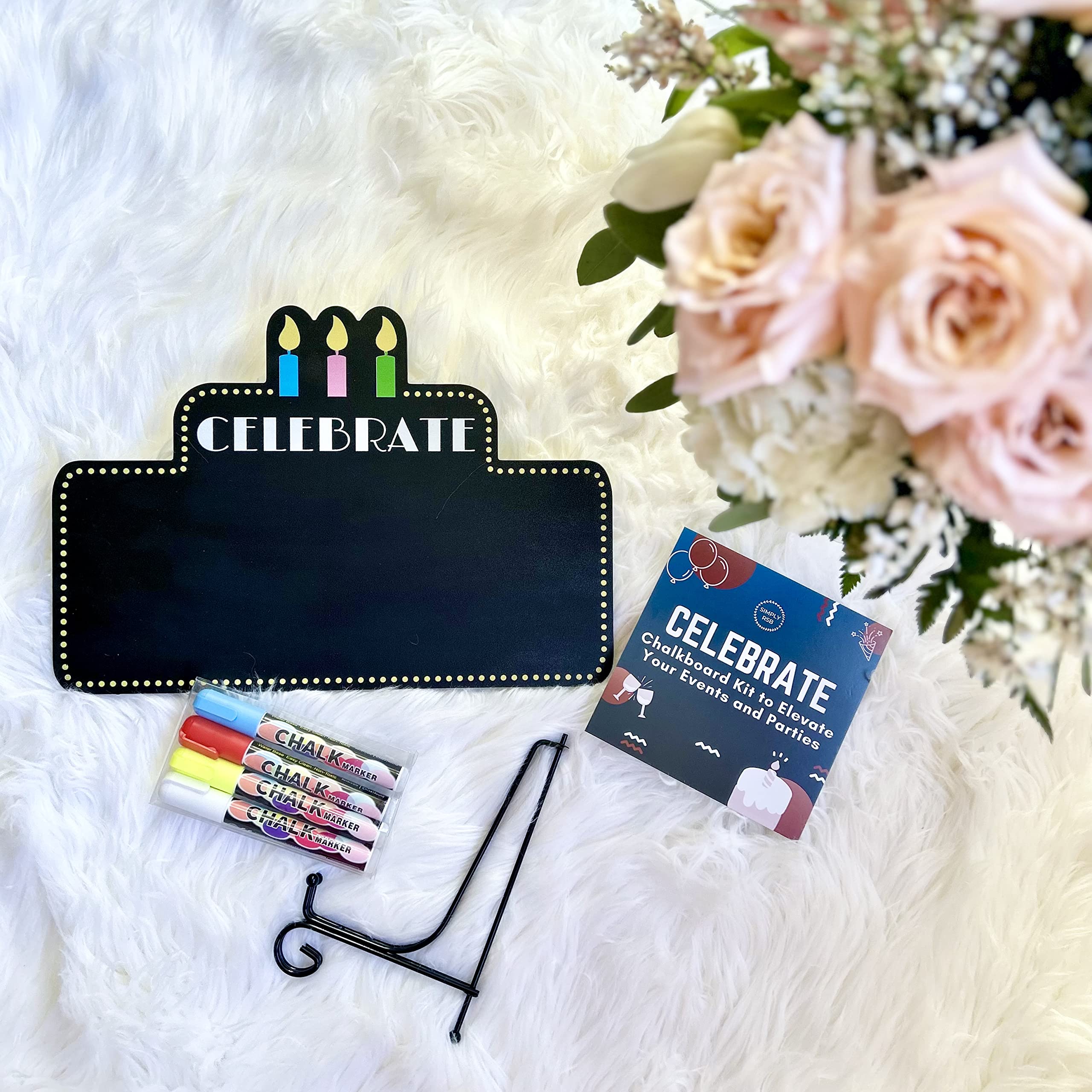 Chalkboard Party Decor Kit - 1 Chalkboard, 4 Chalk Markers & Metal Stand for Birthday, Baby Shower & Events | Reusable Sign for Celebrations, Weddings & Classroom Activities