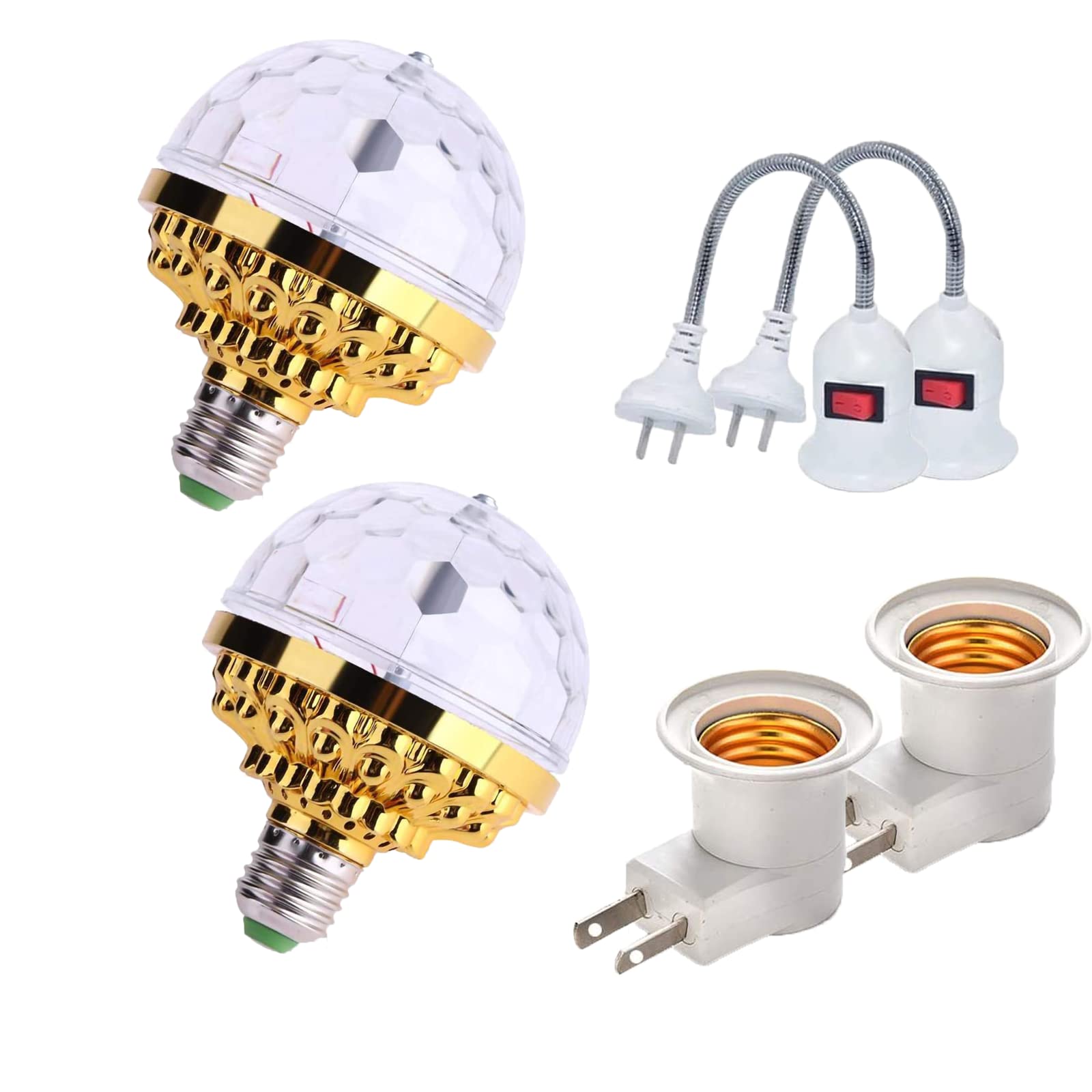 2 Pack LED RGB Disco Rotating Magic Light Bulbs with Sockets - Colorful Party Ball Lights for Stage Decor, DJ Bar, Club, Karaoke, Birthday, Halloween & Christmas Celebrations | Perfect for Home Parties, Nightclubs and Holiday Decorations