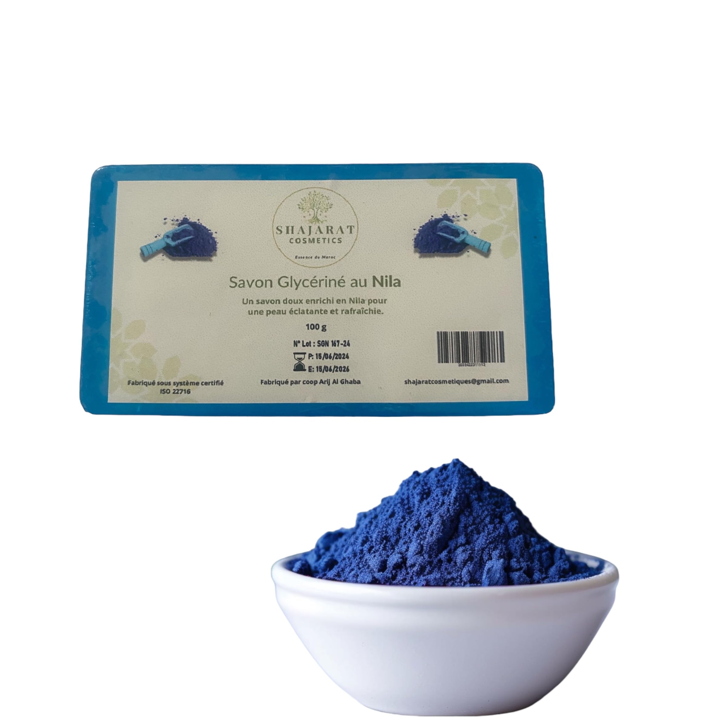Shajarat Brightening Blue Nila Soap - Natural Moroccan Anti-Dark Spot & Acne Treatment for Face & Body (100g) - Perfect for Daily Skincare Routine & Blemish Control