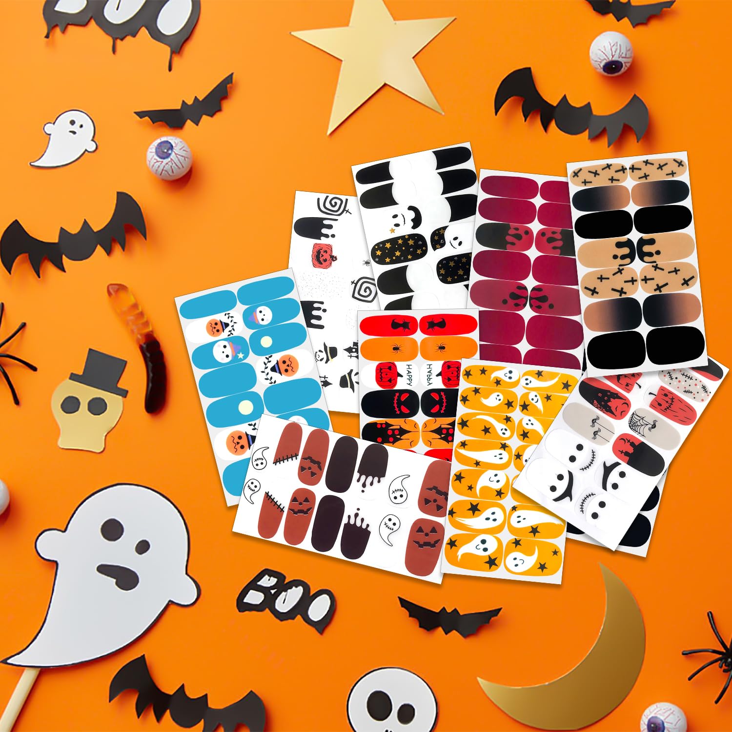 12 Sheets Self-Adhesive Nail Polish Stickers | Full Nail Wraps for Women | Halloween & Christmas Holiday Designs | Includes 1 Nail File | Perfect for Manicures, Parties & Gift Giving