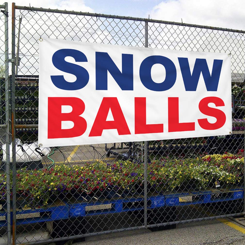 Vinyl Banner - 48x96 Inches, Weatherproof & Durable with 8 Grommets - Blue & Red Snowball Design for Business, Outdoor, Industrial & Yard Signs - Perfect for Advertising, Events, and Seasonal Decorations