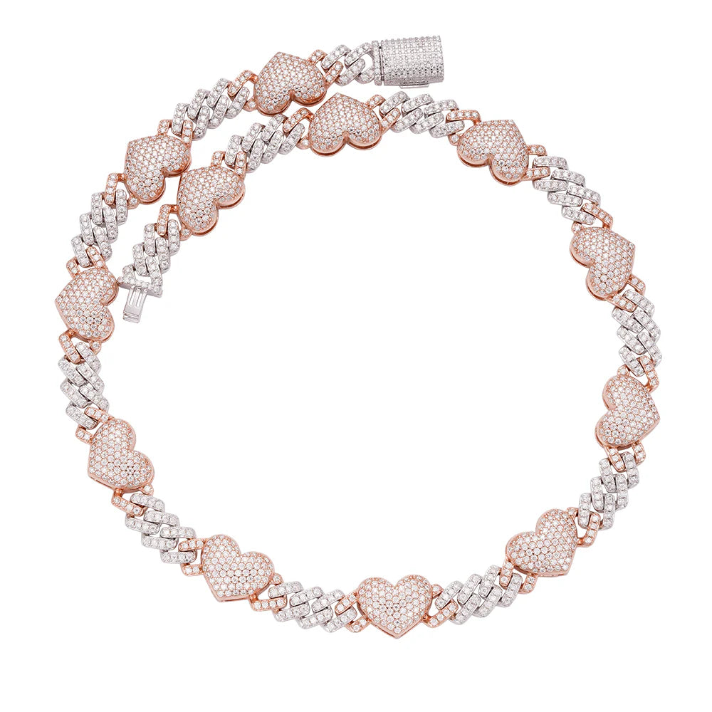 Moissanite Heart Link Necklace 925 Sterling Silver Rose Gold Cuban Chain for Women - Perfect for Valentine's Day, Anniversary & Romantic Gifts