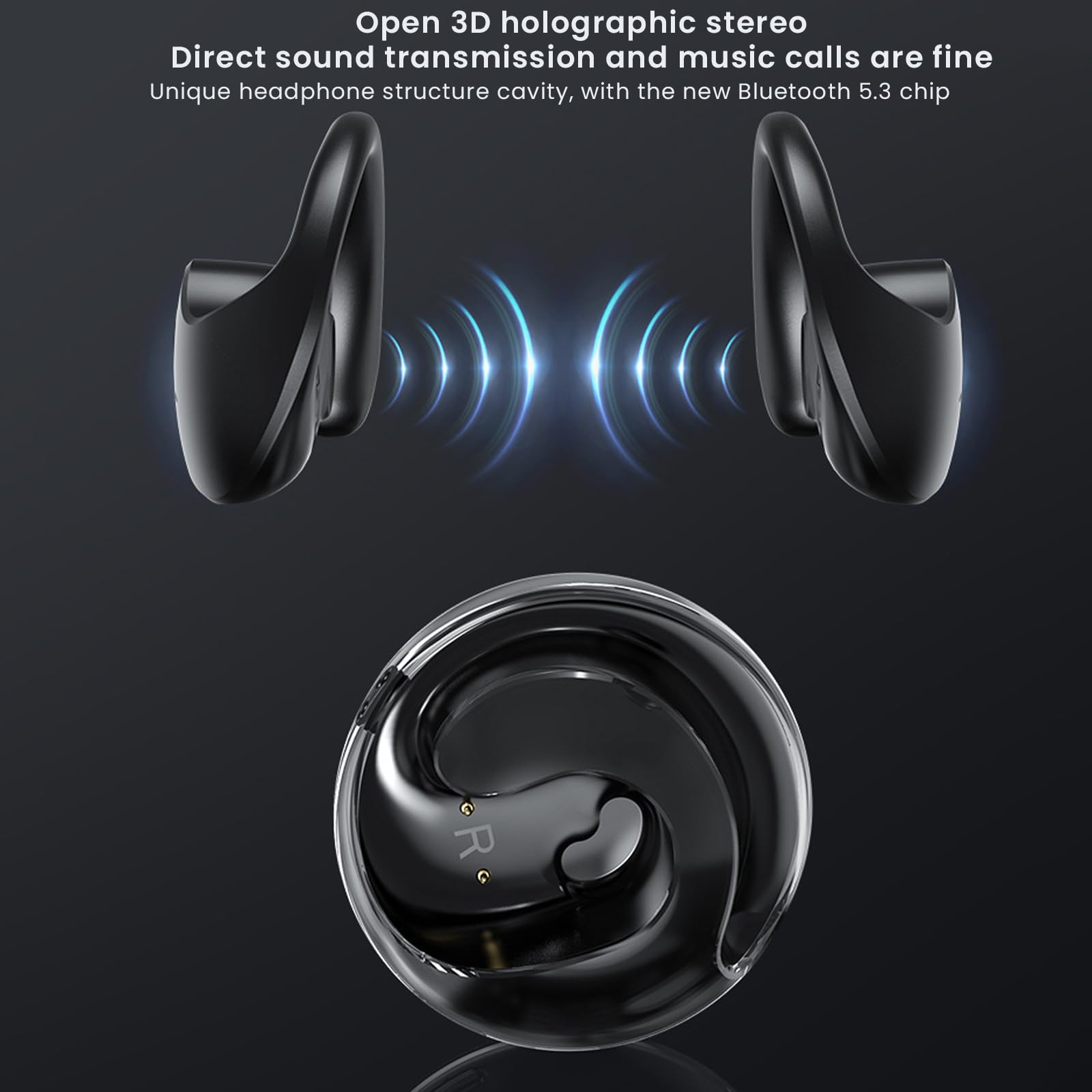 Detull Wireless Earbuds Bluetooth 5.3 Over-Ear Headphones, IPX7 Waterproof Sport Earphones with 3D Holographic Stereo Sound for iPhone Android Phone Laptop - Perfect for Gym Running Office Work (Purple)