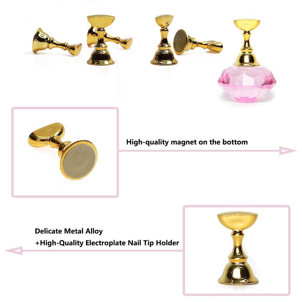 AISHU Magnetic Nail Art Display Stand - Pink Crystal Nail Holder for Painting Practice, Salon Manicure & DIY Nail Tips | Perfect for Nail Art Training, Salon Displays & Home Manicure Stations (1 Set)