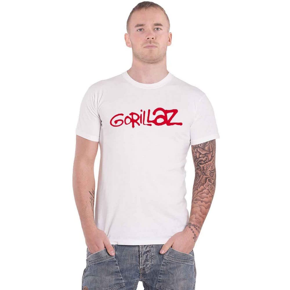 Official Gorillaz Band Logo Men's T-Shirt - White, Medium Size | Perfect for Concerts, Fan Merch, and Casual Wear