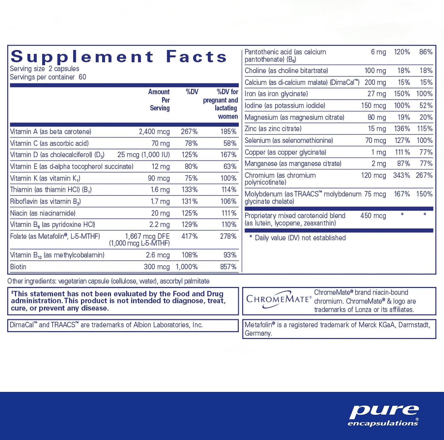 Pure Encapsulations Prenatal Vitamins - Essential Nutrients for Pregnancy & Postpartum Care - Supports Healthy Fetal Development & Maternal Wellness