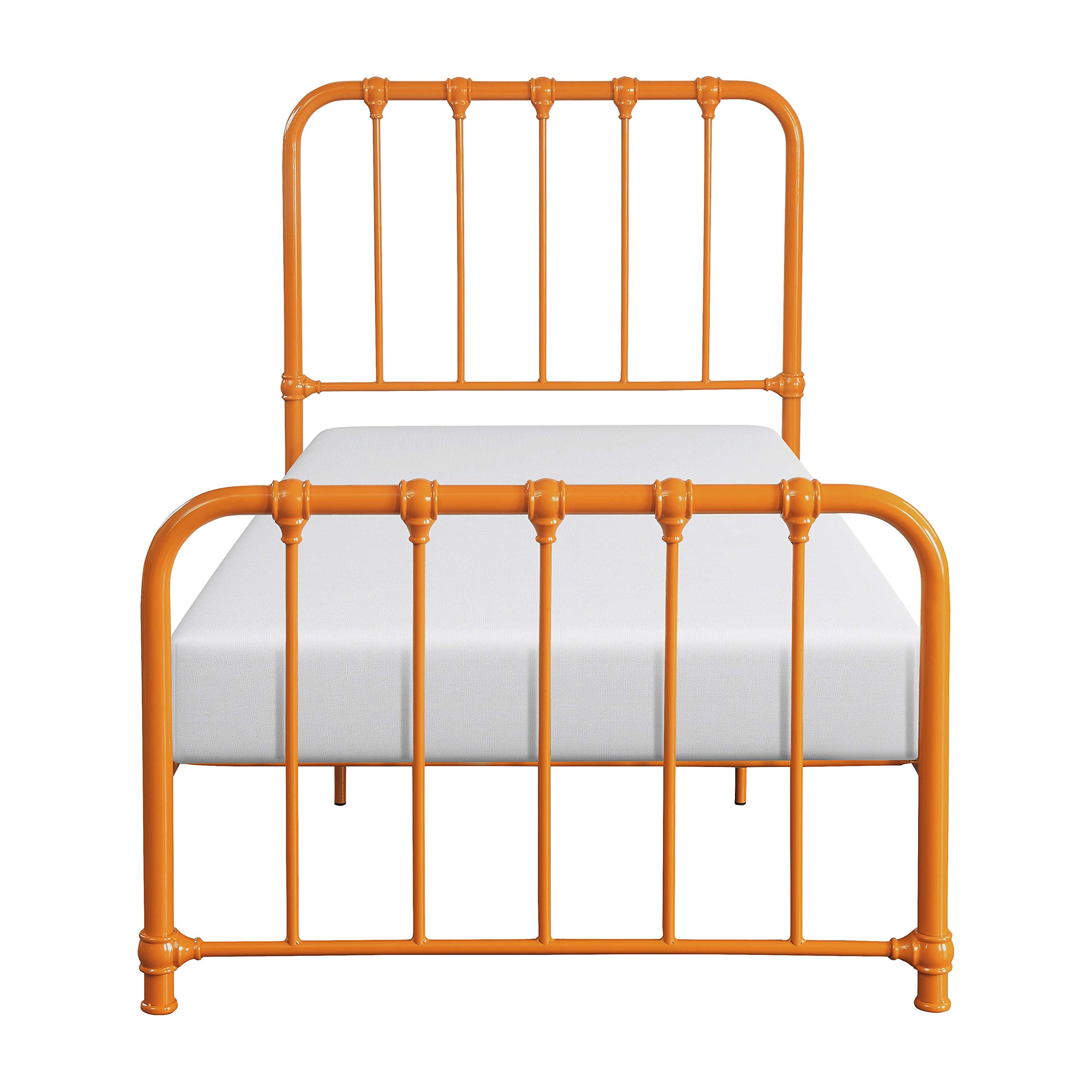 Lexicon Twin Metal Bed Frame with Headboard - Sturdy Metal Platform Bed, No Box Spring Needed, Under Bed Storage Space, Easy Assembly, Orange - Perfect for Kids' Rooms, Guest Bedrooms & Small Spaces