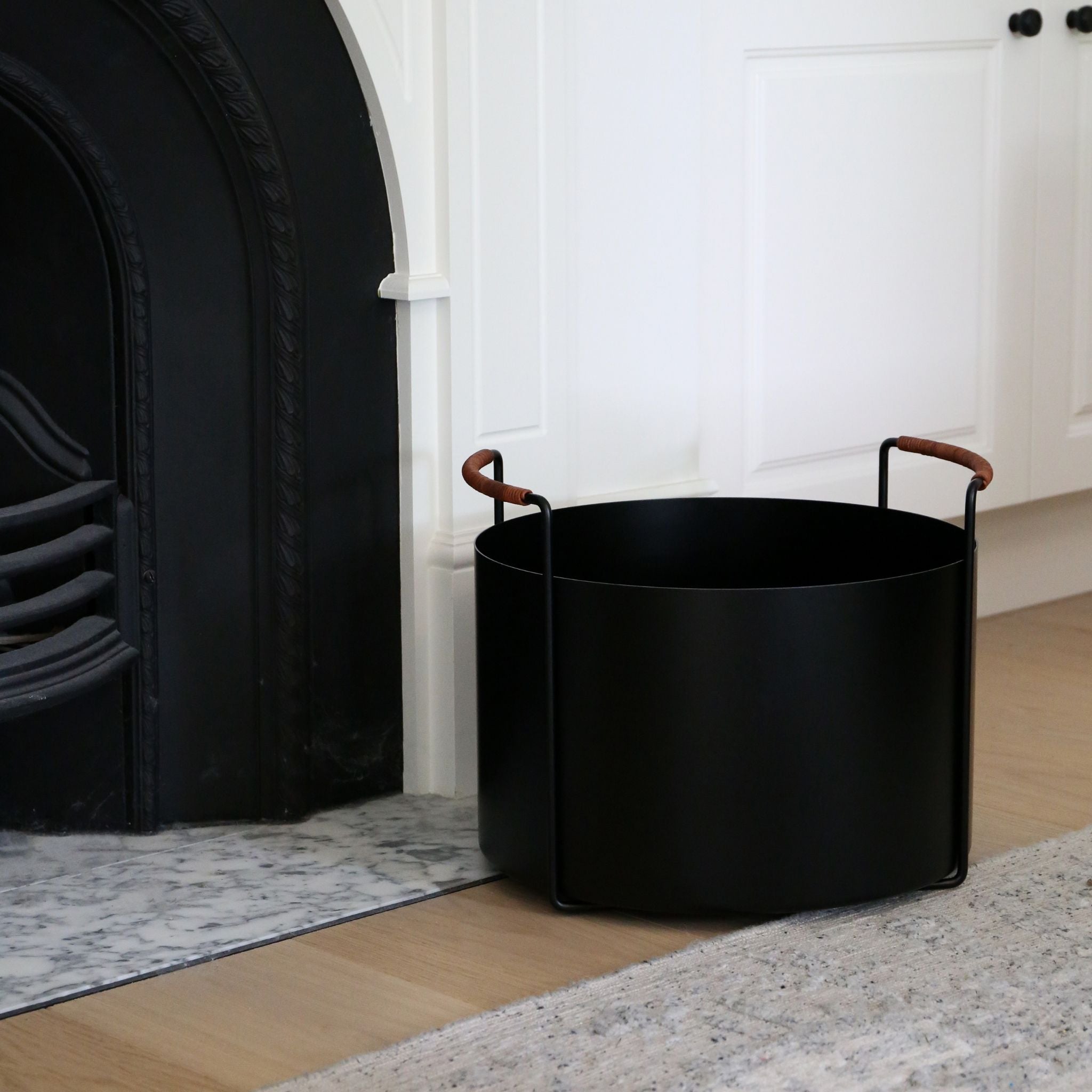 FERM LIVING Black Firewood Bucket - Modern Indoor/Outdoor Wood Storage Holder for Fireplace, Patio & Camping Use