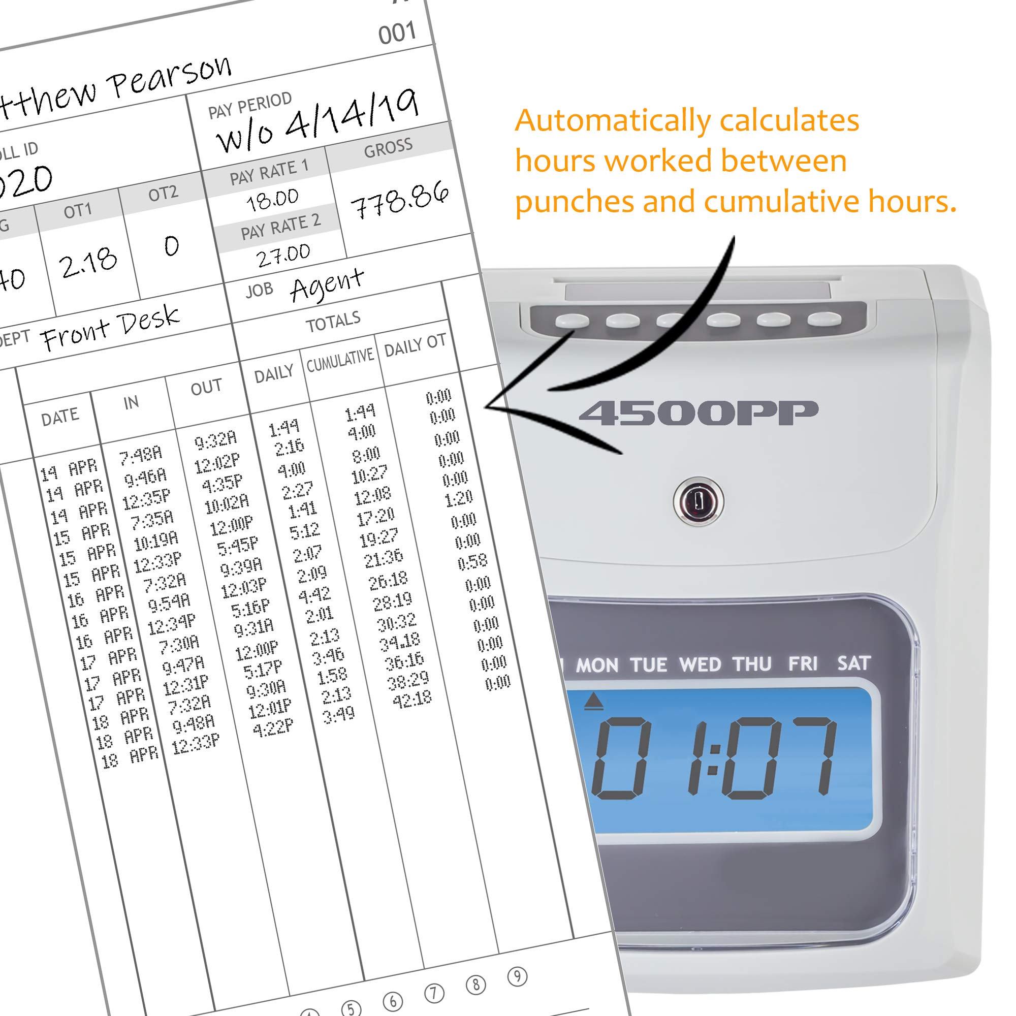 Nile Products - 4500PP Electronic Time Clock with Employee In/Out Tracker | Small Business Punch Card Bundle Includes 25 Time Cards, 1 Ink Ribbon & 2 Security Keys | Ideal for Office, Retail & Warehouse Attendance Tracking