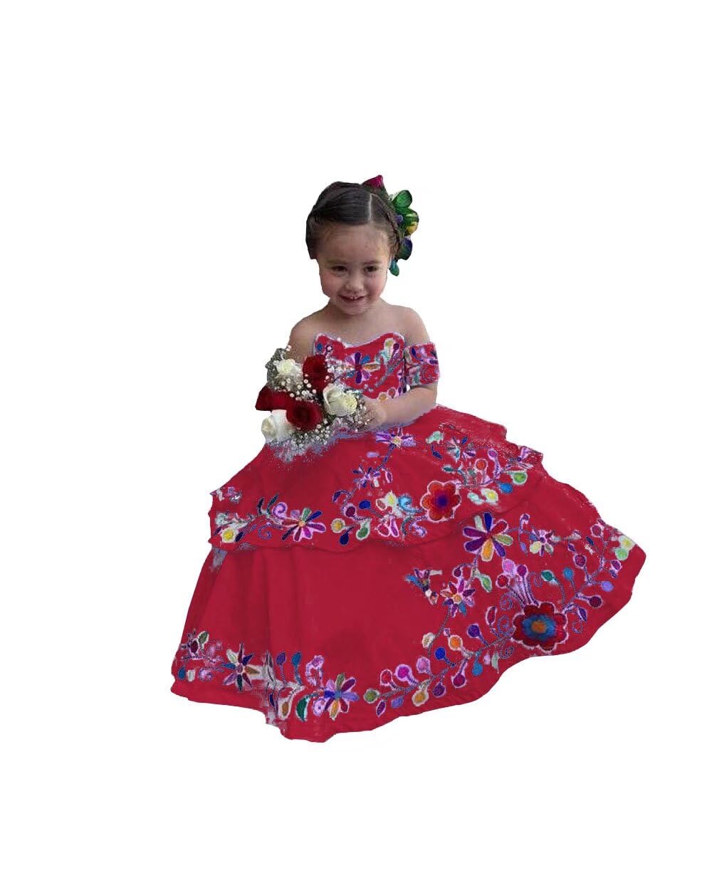 Mexican Embroidered Flower Girl Dresses - Off Shoulder Ball Gown Puffy Wedding Dress for Girls 2025 | Perfect for Flower Girls, First Communion, and Special Occasions