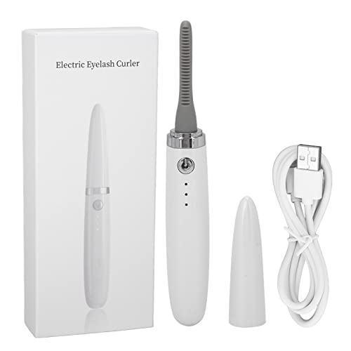 Electric Heated Eyelash Curler with 3 Adjustable Temperature Settings - White Lash Curling Tool for Perfect Curls at Home or Travel