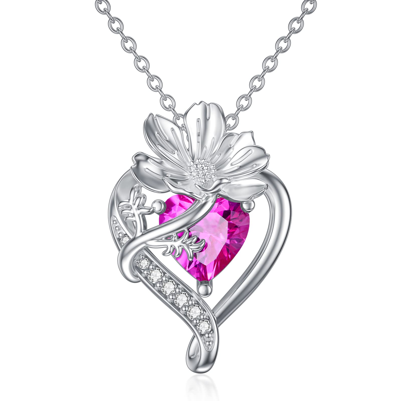 Birthstone Necklace for Women - S925 Sterling Silver Flower Pendant | Perfect Mothers Day & Birthday Gift
