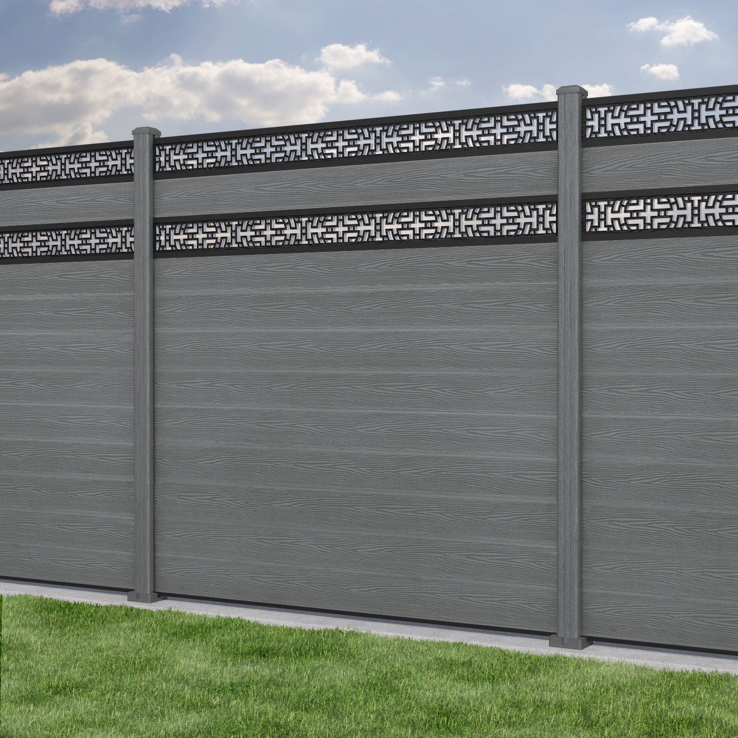 Classic Kumo Split Screen Fence Panel - Mid Grey Composite Privacy Fence with Durable Posts | Perfect for Backyard, Patio & Garden Decoration