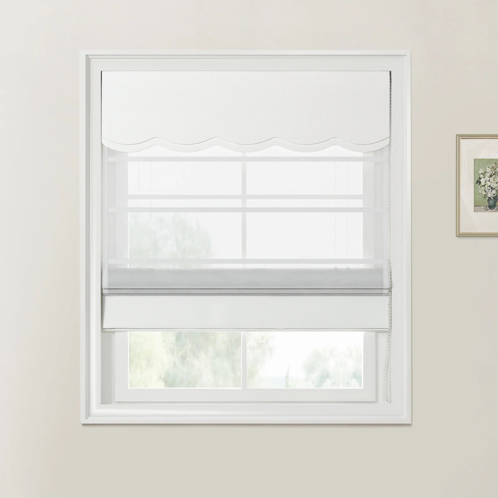 Custom Valanced Day & Night Roman Shade with Cord Lift - Blackout Window Treatment for Bedroom & Living Room