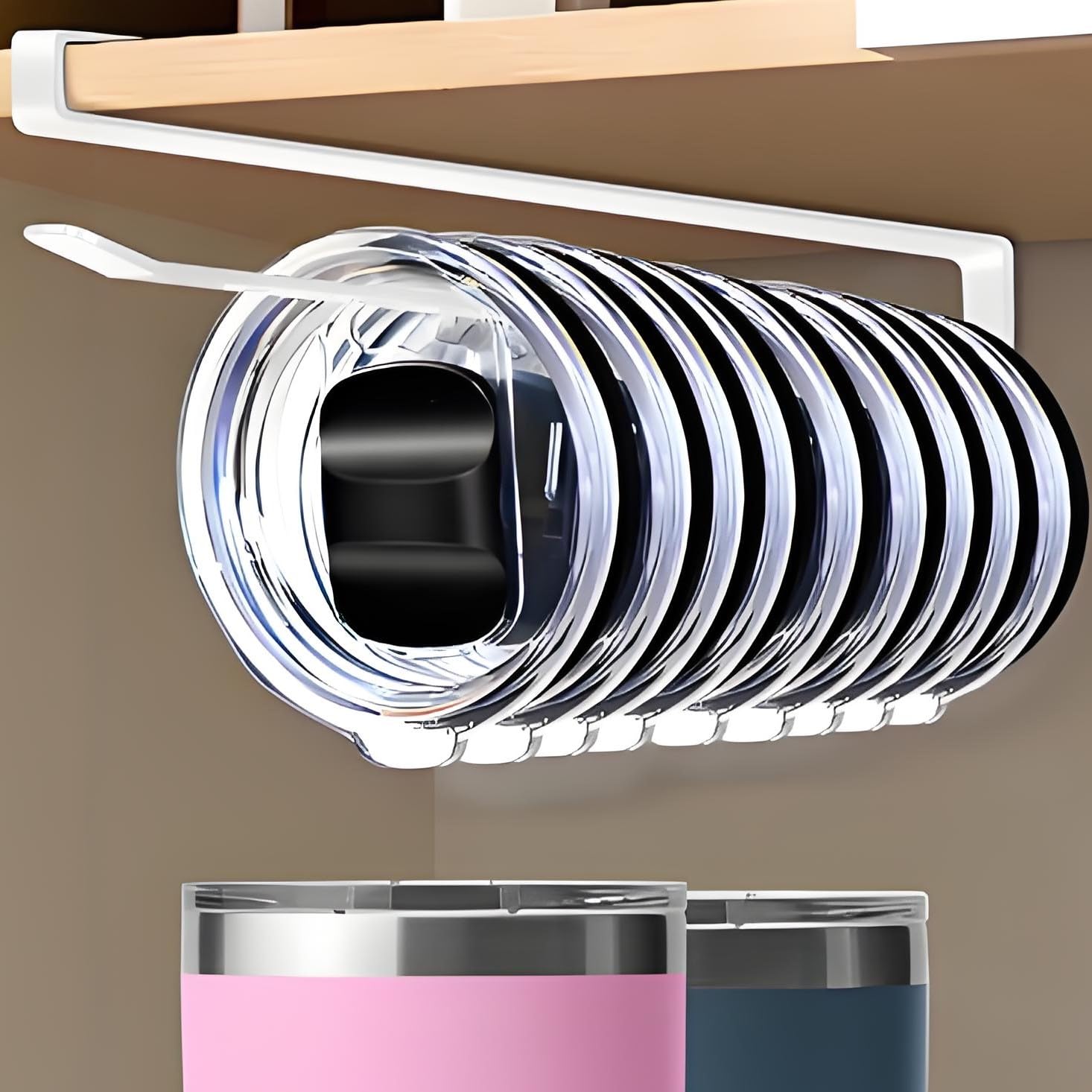 ARTLEO Tumbler Lid Organizer - Space-Saving Under Cabinet Cup Lid Holder for Yeti, Stanley & Shallow Lids (Holds 12 Lids) - Perfect Kitchen Cabinet Storage Solution for Coffee Mugs & Travel Cups