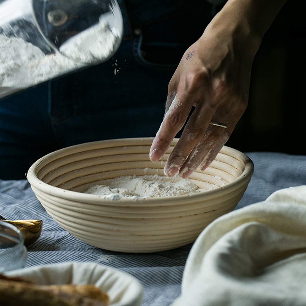 7 Inch Round Banneton Bread Proofing Basket Kit with Linen Liner & Cotton Cloth - Professional Bread Making Tools for Sourdough, Artisan Loaves & Homemade Baking