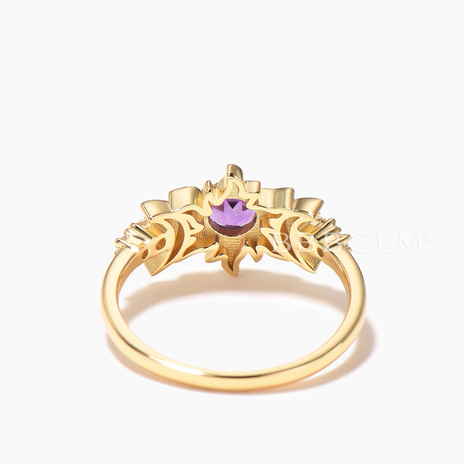 Round Cut Natural Amethyst Sun Engagement Ring - Moissanite Moon Celestial Wedding Band for Women - Perfect for Proposals, Anniversaries & Boho Bridal Jewelry