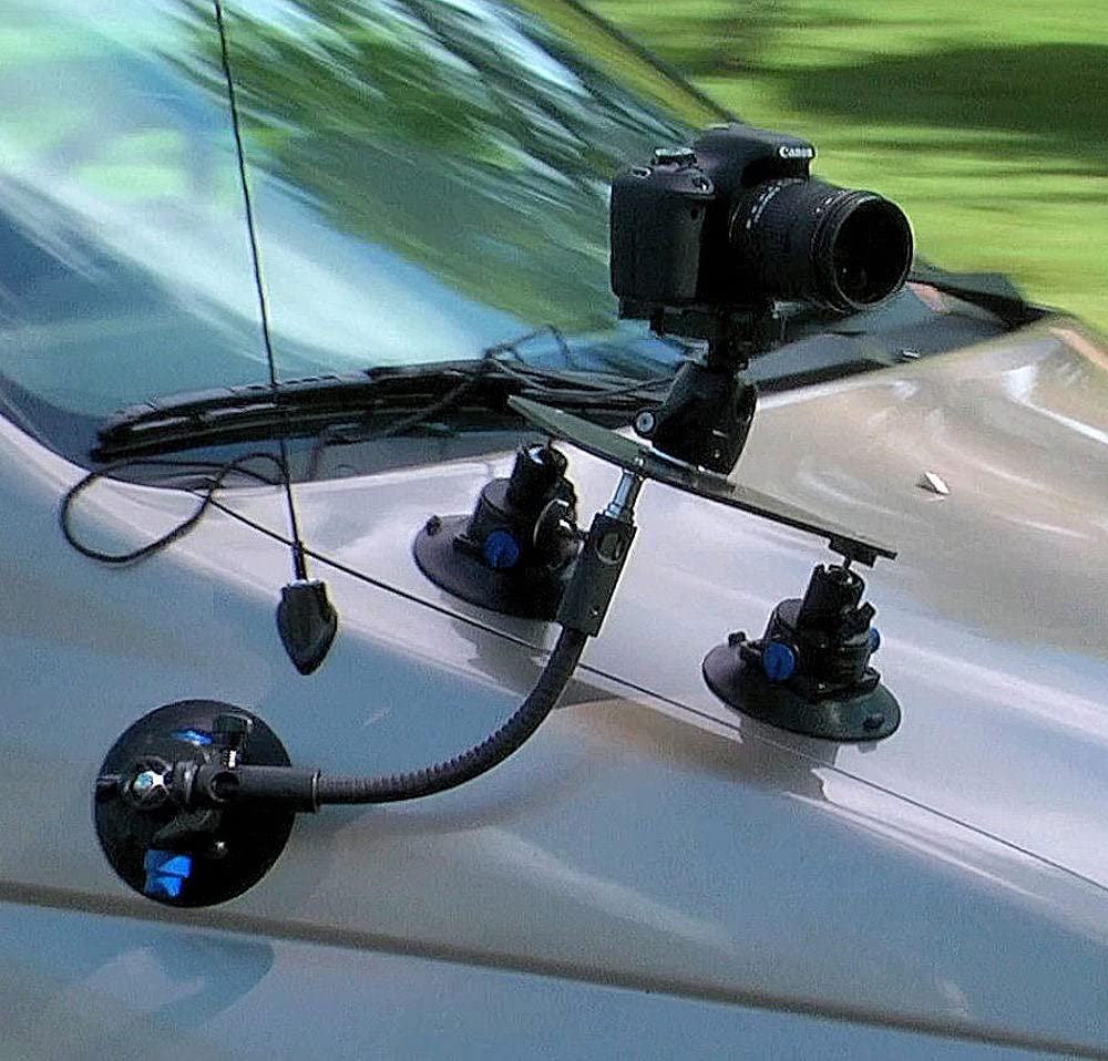 ALZO 3-Point Car Camera Mount with Triangle Plate & 3 Suction Cups - Secure Dash Cam & Action Camera Mounting for Road Trips, Vlogging & Car Safety Recording