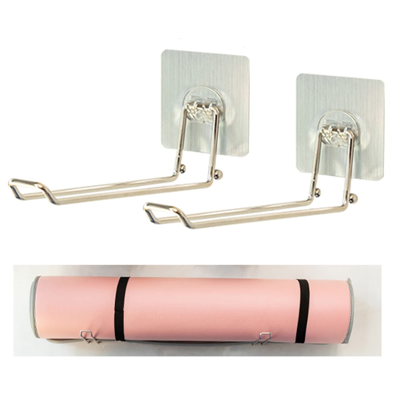 2-Pack Wall-Mounted Yoga Mat Holder with Foam Roller & Towel Rack - Adjustable Metal Gym Storage for Yoga Mats, Straps & Resistance Bands - Space-Saving Home & Studio Organization Solution
