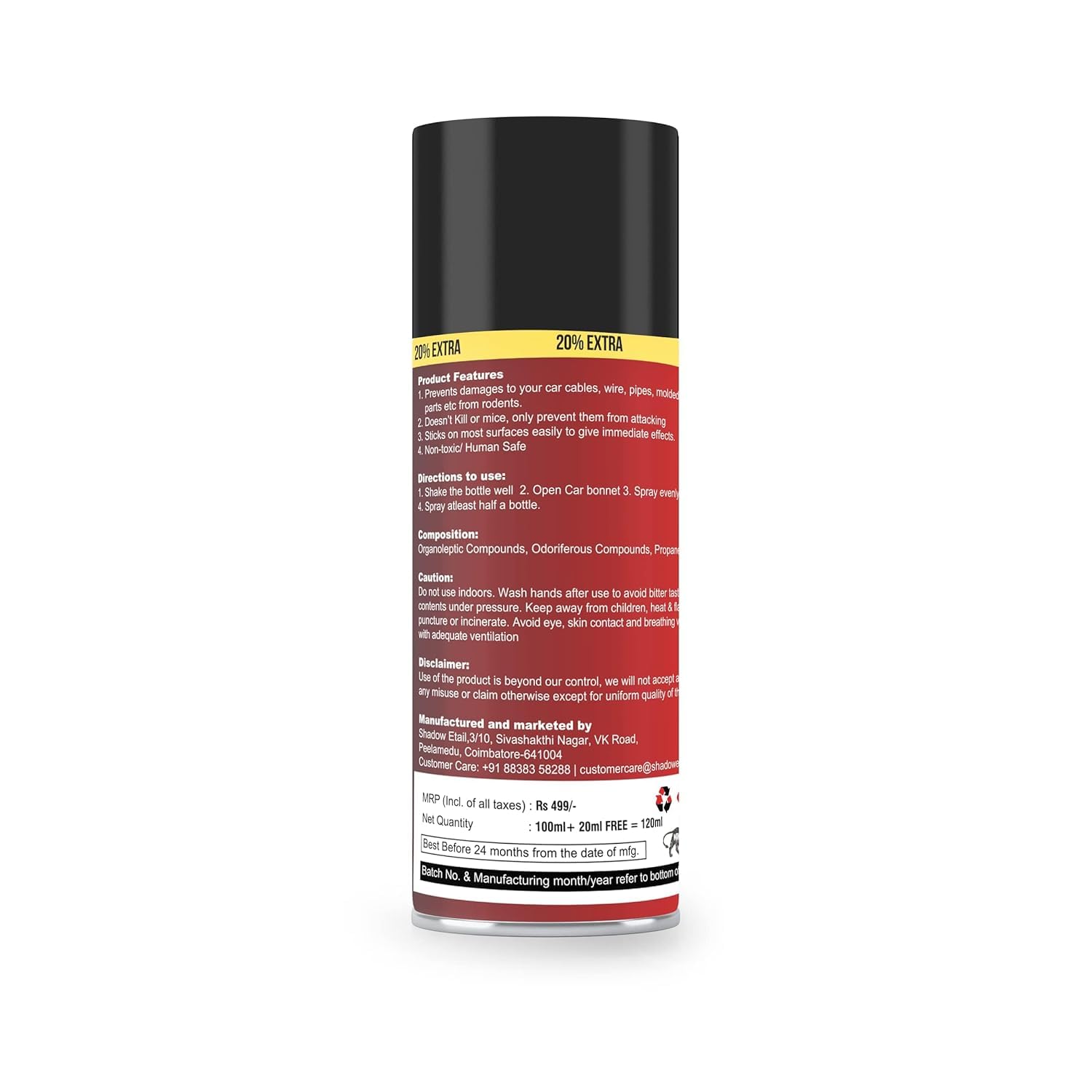 Tom Cat No Entry Rat Repellent Spray - 100ml | Non-Toxic Rodent Repellent for Cars, Trucks, Buses & Motorcycles | Protects Wires & Engine from Rats | Safe & Effective Pest Control Solution | Ideal for Garage, Parking & Outdoor Vehicle Protection | Pack of 1 (6X Formula)