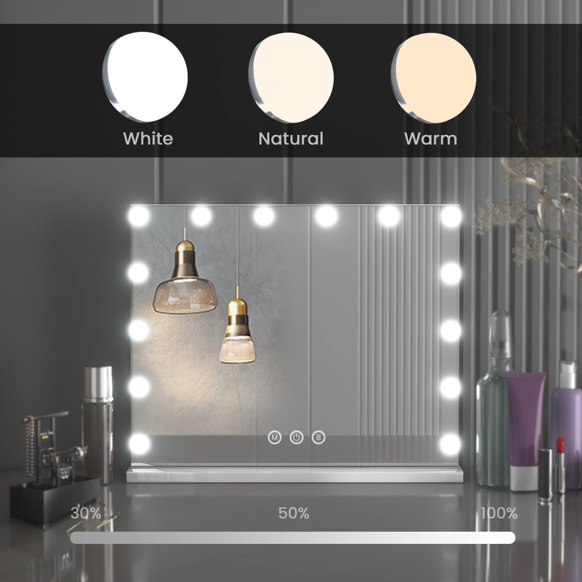 Hollywood Vanity Mirror with Lights - 14 Dimmable LED Makeup Mirror for Bedroom & Dressing Room, Tabletop or Wall Mounted (19.6x16.5