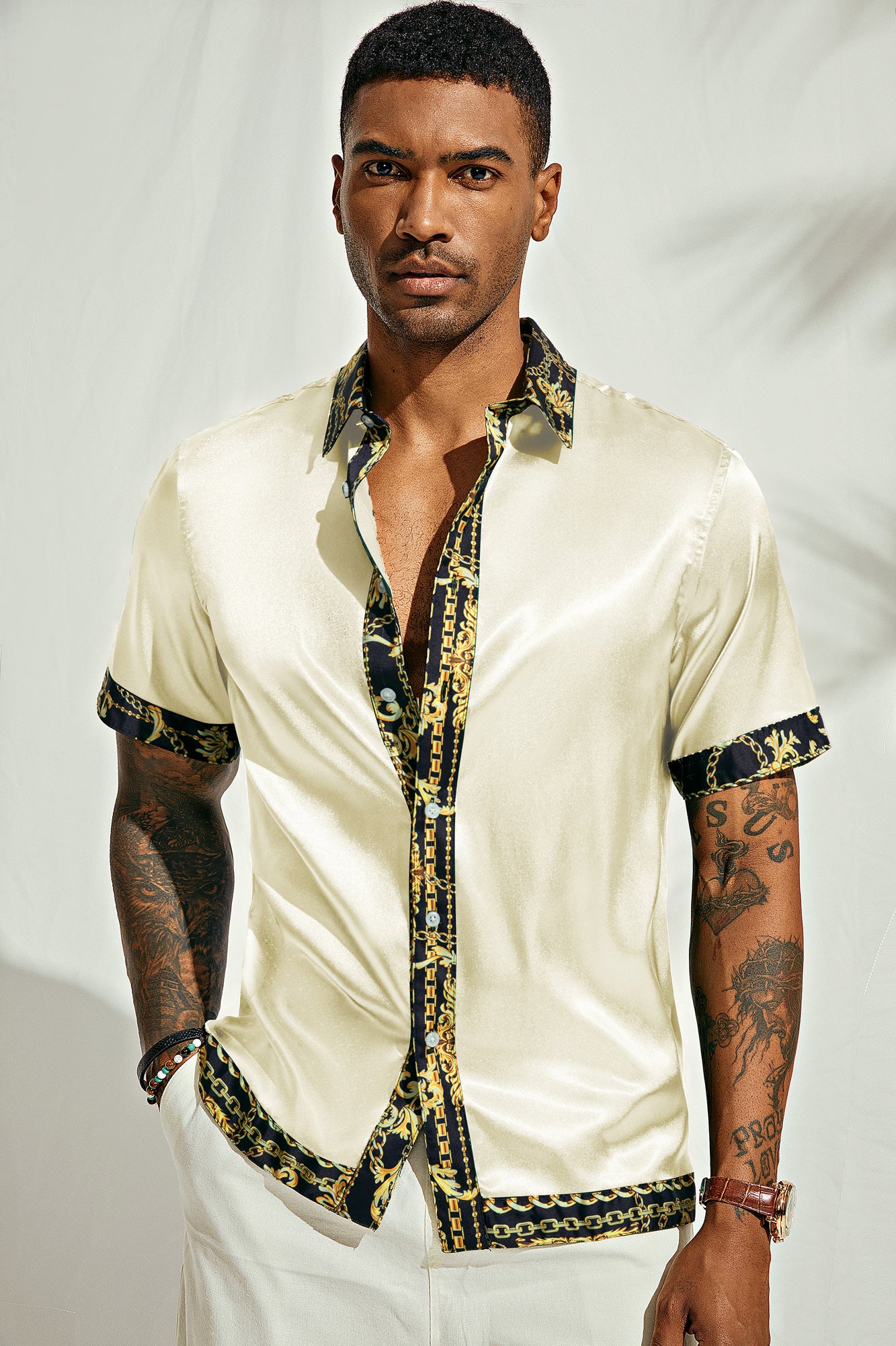Luxury Men's Silk Satin Hawaiian Shirt - Premium Printed Button Down Shirt for Men - Perfect for Beach Vacation, Summer Party & Casual Wear