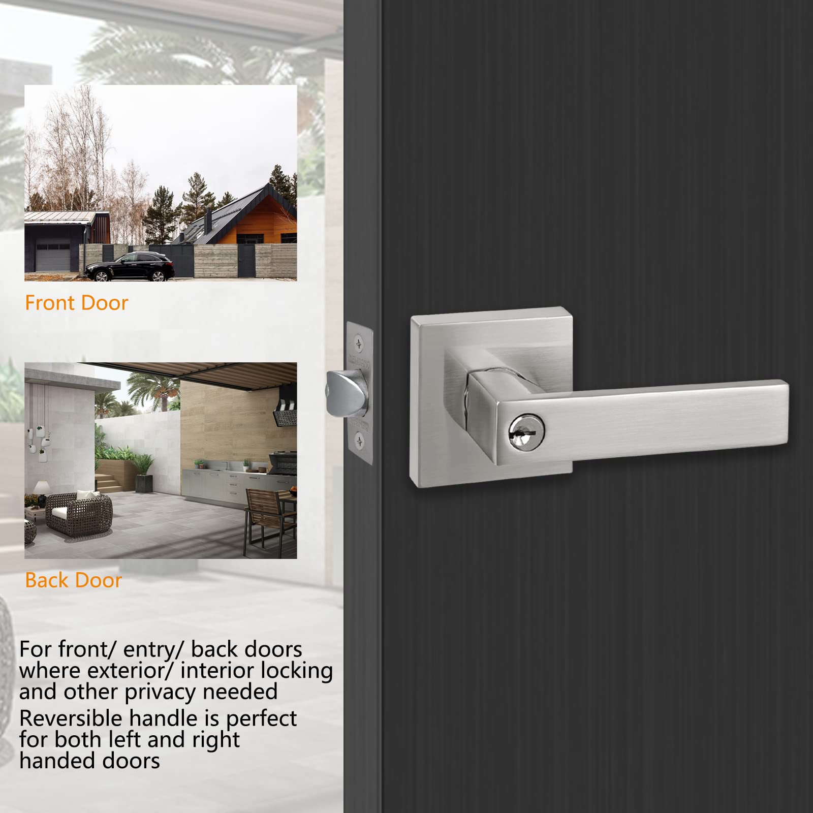 Heavy Duty Keyed Entry Lever Lock for Exterior Front Door - Satin Nickel Finish Handle - Secure Home & Office Entry - Perfect for Residential & Commercial Properties