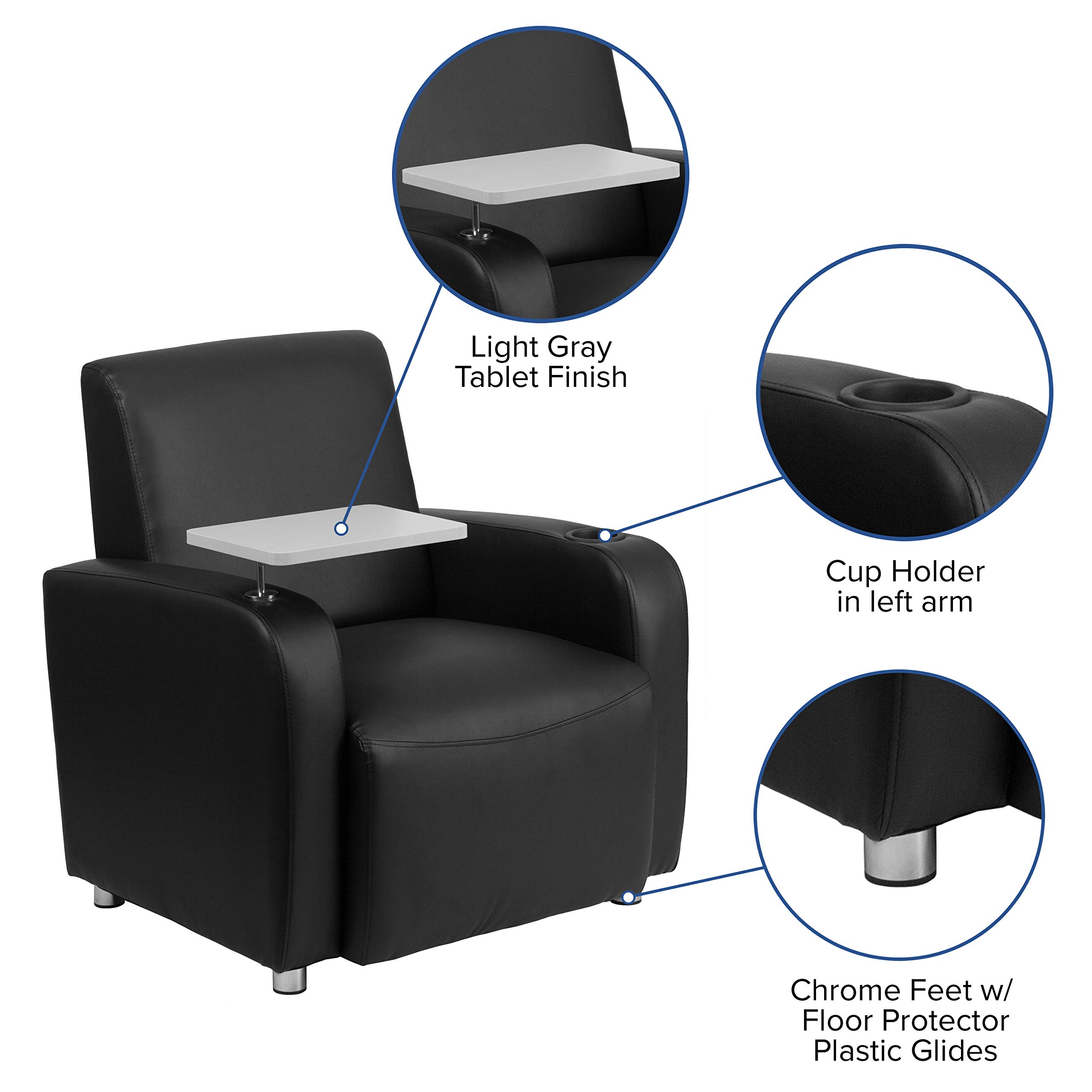 Flash Furniture George LeatherSoft Guest Chair with Tablet Arm & Cup Holder - Ergonomic Office Chair for Waiting Rooms, Reception Areas & Conference Rooms - Black
