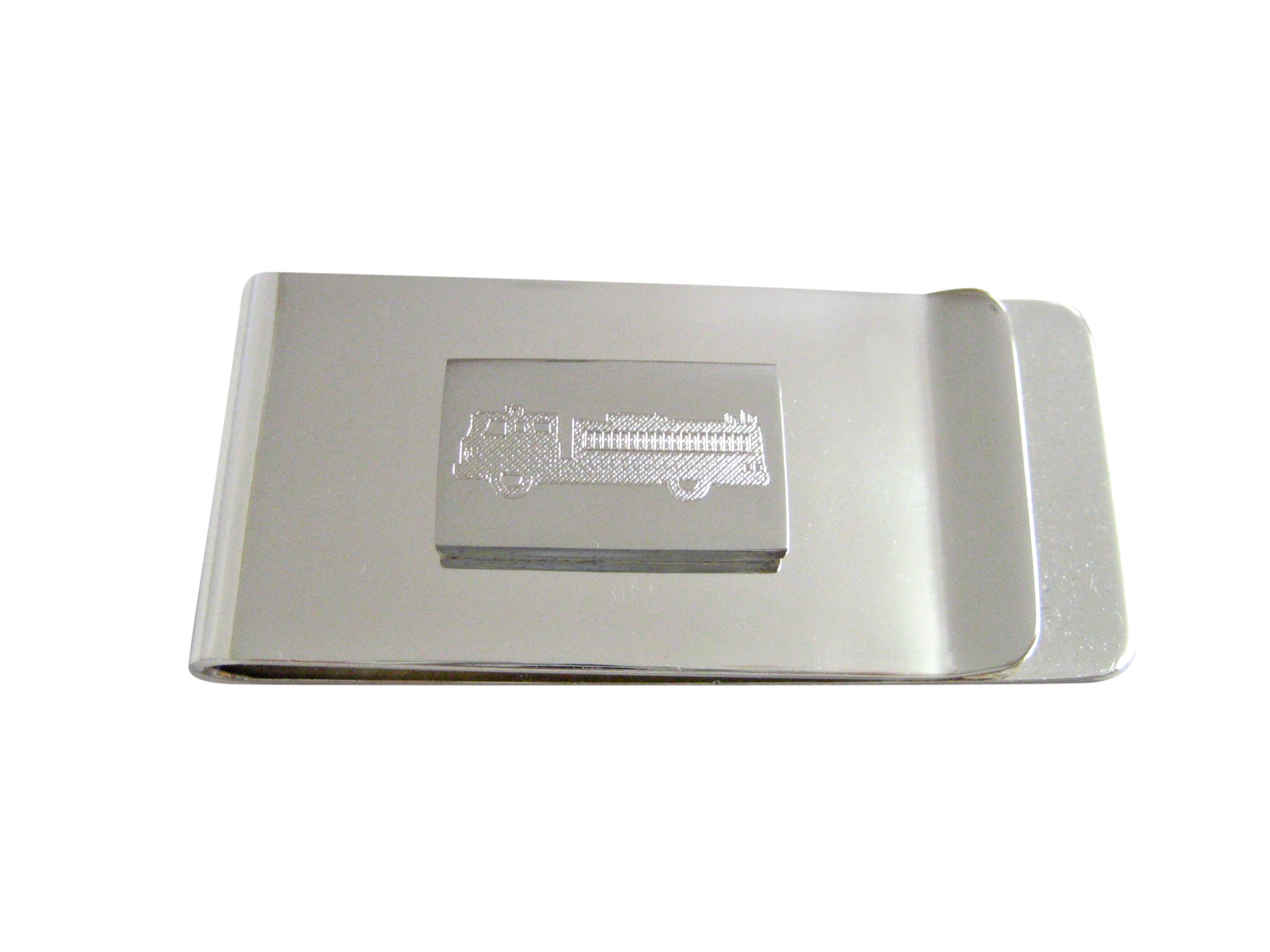 Silver Money Clip for Men - Engraved Fire Truck Design - Perfect for Firefighters, First Responders & Gift Giving