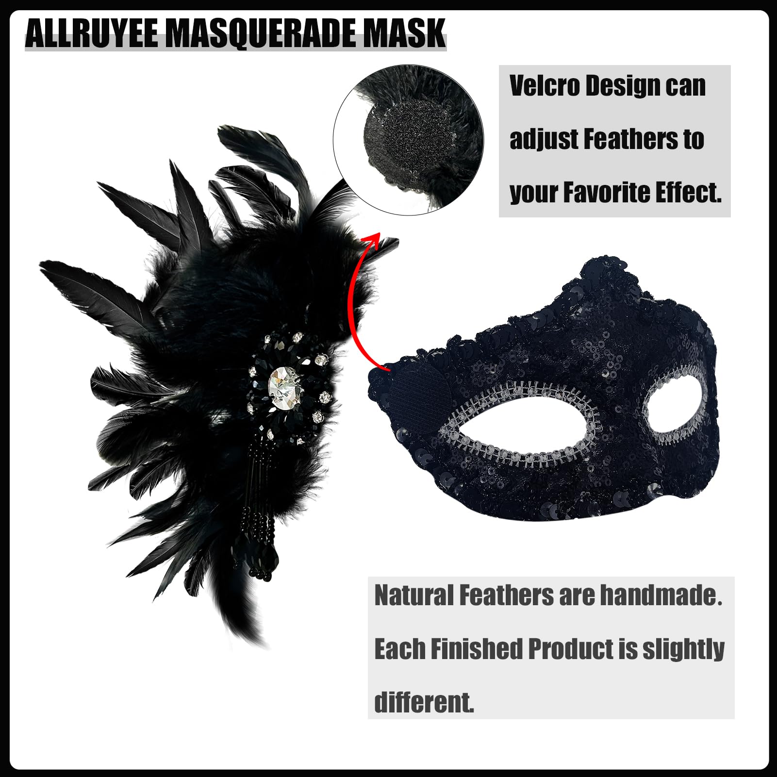 2025 New Feather Masquerade Mask for Women & Men - Elegant Couple Costume Accessory for Halloween, Mardi Gras, and Masquerade Parties