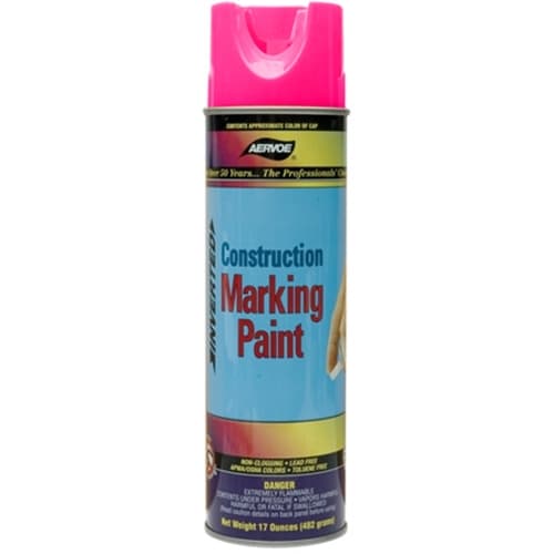 Aervoe 249 15 oz. Fluorescent Pink Construction Marking Paint - High Visibility Road & Safety Marking Spray for Construction Sites, Parking Lots & DIY Projects