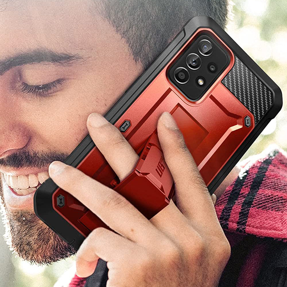Samsung Galaxy A72 Unicorn Beetle Pro Rugged Holster Case - Heavy Duty Shockproof Cover with Built-in Screen Protector, Metallic Red - Perfect for Outdoor, Construction & Extreme Sports Protection
