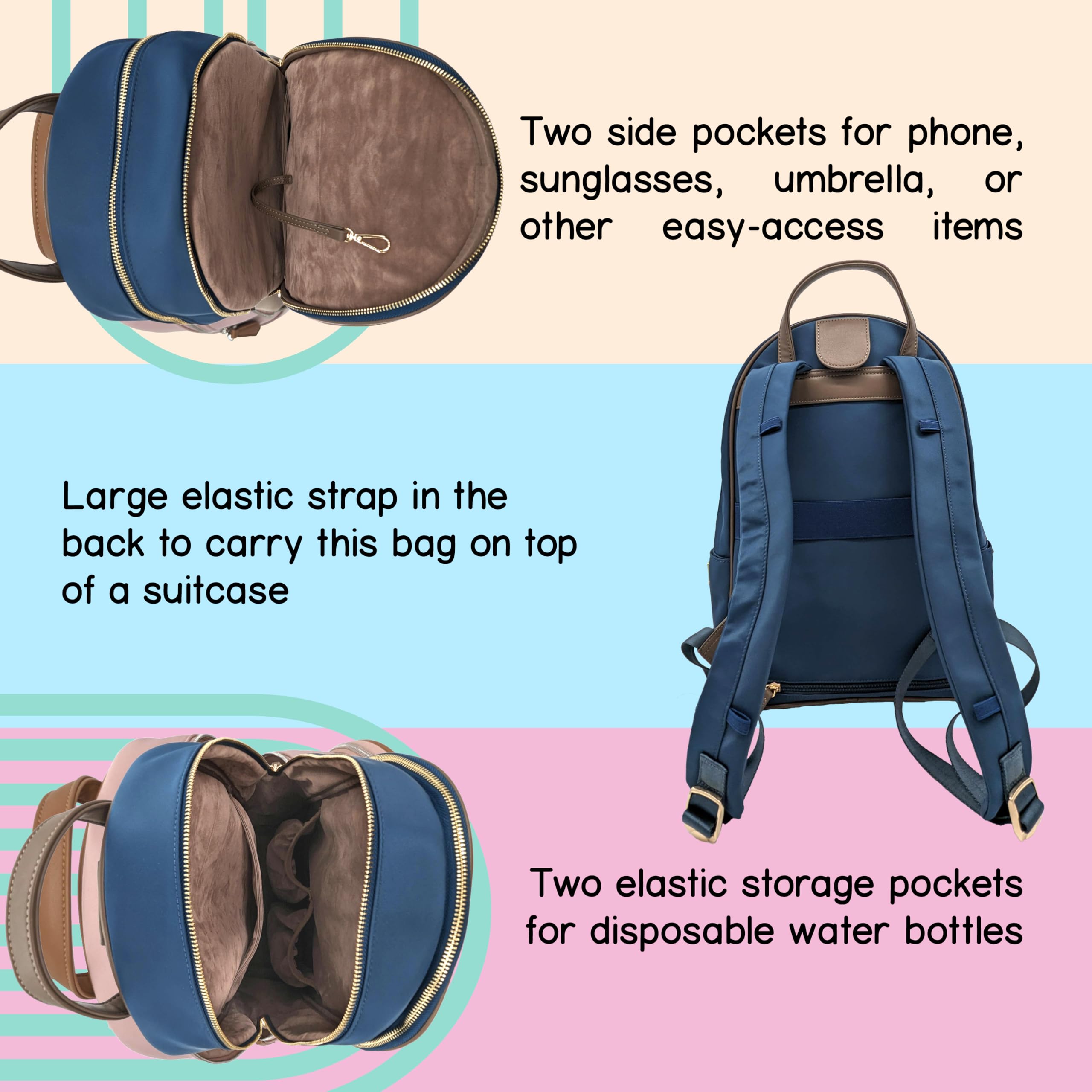 Designer Park Company - Master Gracey Leather Backpack with Adjustable Straps, Hydration Kit & Locking Pins | Durable School & Travel Backpack for Boys & Girls | Perfect for Theme Parks, Hiking & Daily Commute - Sapphire Blue