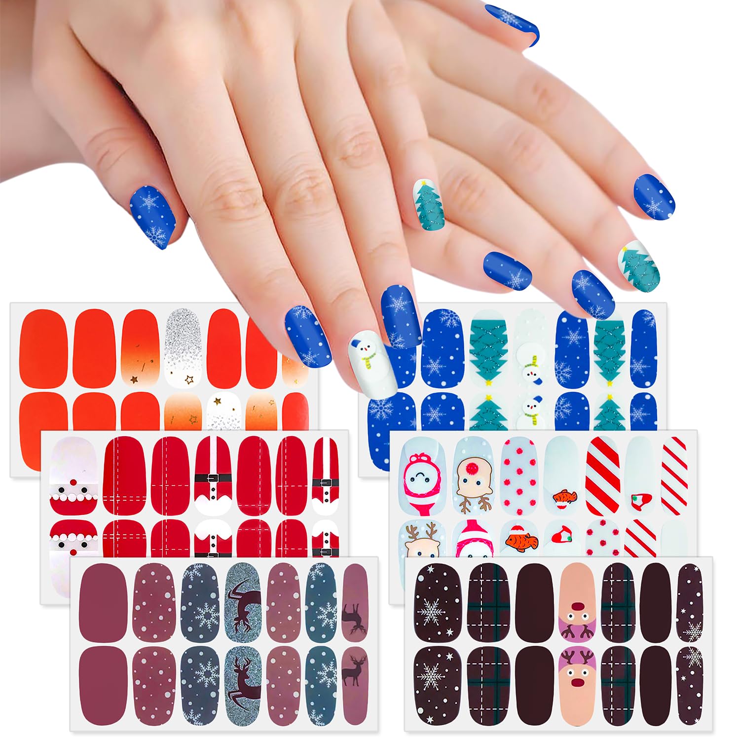 6 Sheets Christmas Nail Polish Strips - Self Adhesive Nail Wraps for Women | Holiday Nail Art Stickers with Nail File | Perfect for Party, Gift & Festive Manicure