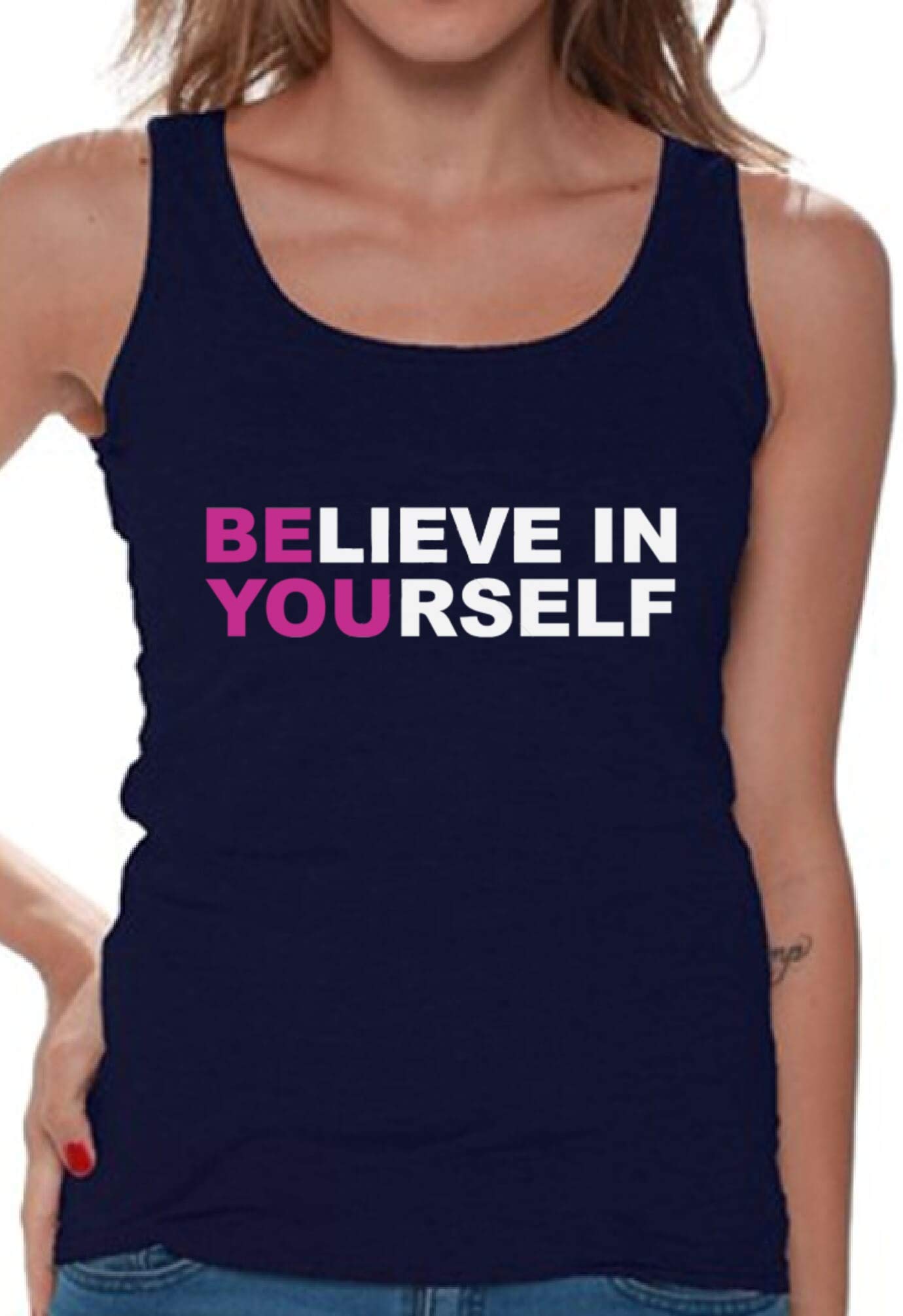 Believe in Yourself Women's Neon Tank Top - Workout, Gym & Fitness Apparel - Motivational Activewear for Running, Yoga & Casual Wear