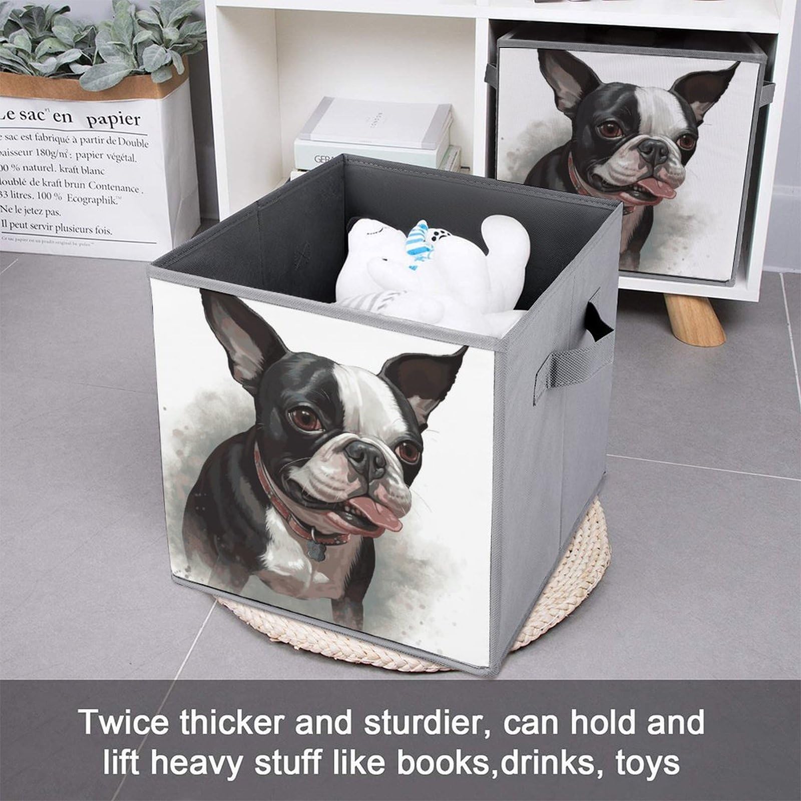 6PCS Collapsible Storage Bins with Handles - Boston Terrier Printed Foldable Storage Boxes for Shelves, Closet, Kitchen & Bathroom Organization | Multi-Purpose Storage Containers for Home, Office & Pet Supplies